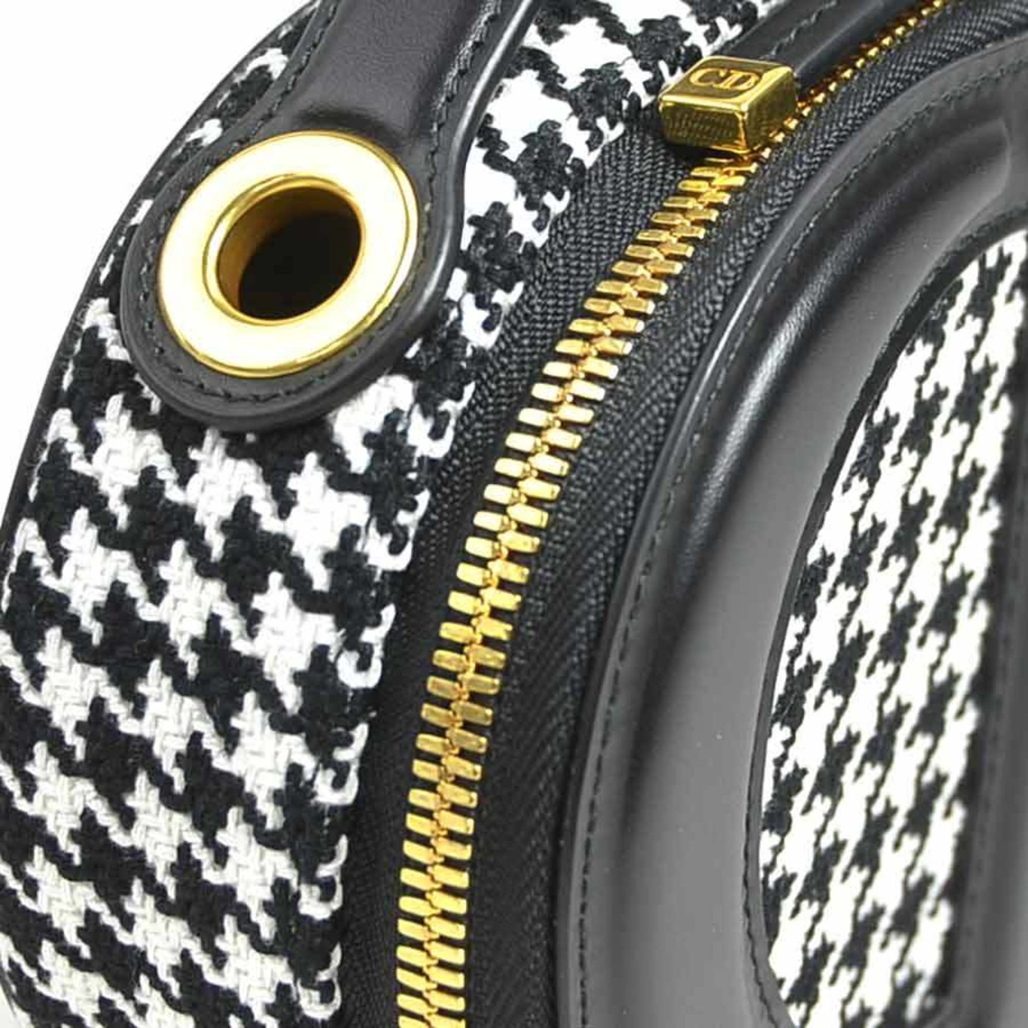 Christian Dior Black White Leather Canvas Shoulder Bag (Pre-Owned)