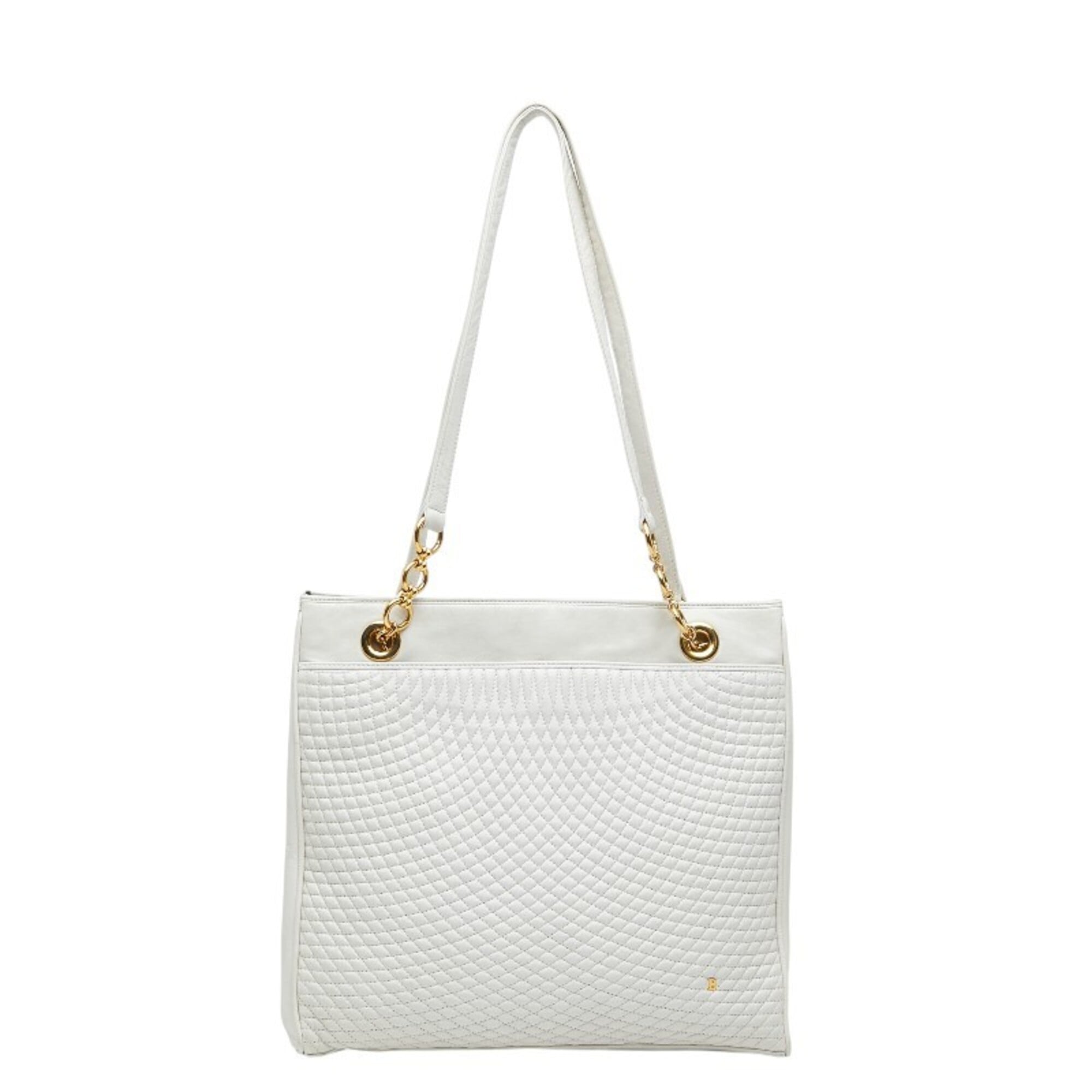 Bally White Leather Shoulder Bag Tote Bag (Pre-Owned)