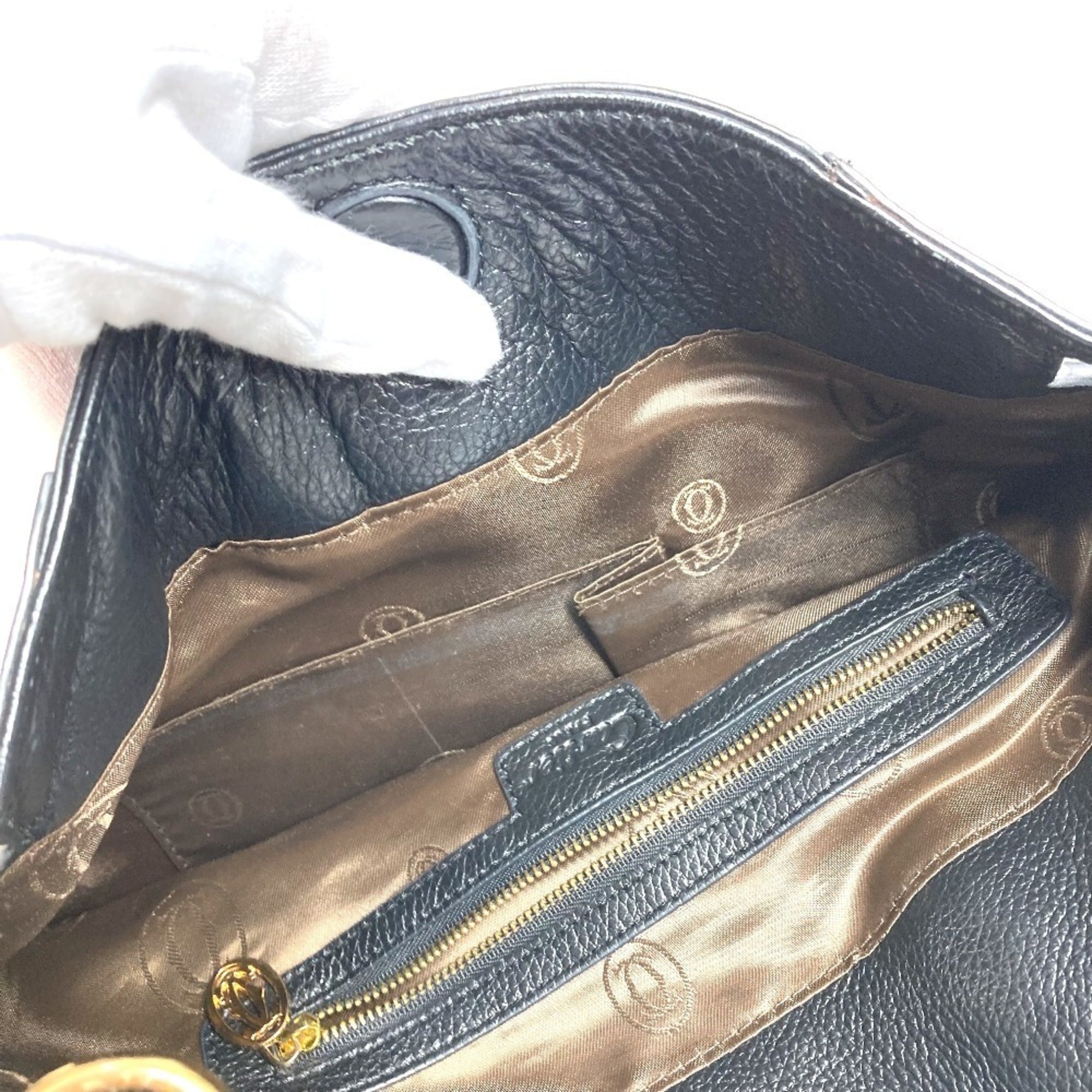 Cartier Marcello Black White Leather Shoulder Bag (Pre-Owned)