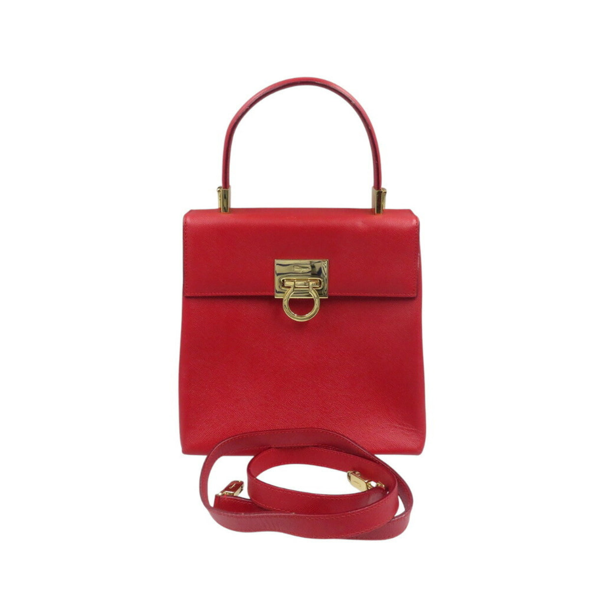 Salvatore Ferragamo Red Color Leather Handbag Shoulder Bag (Pre-Owned)