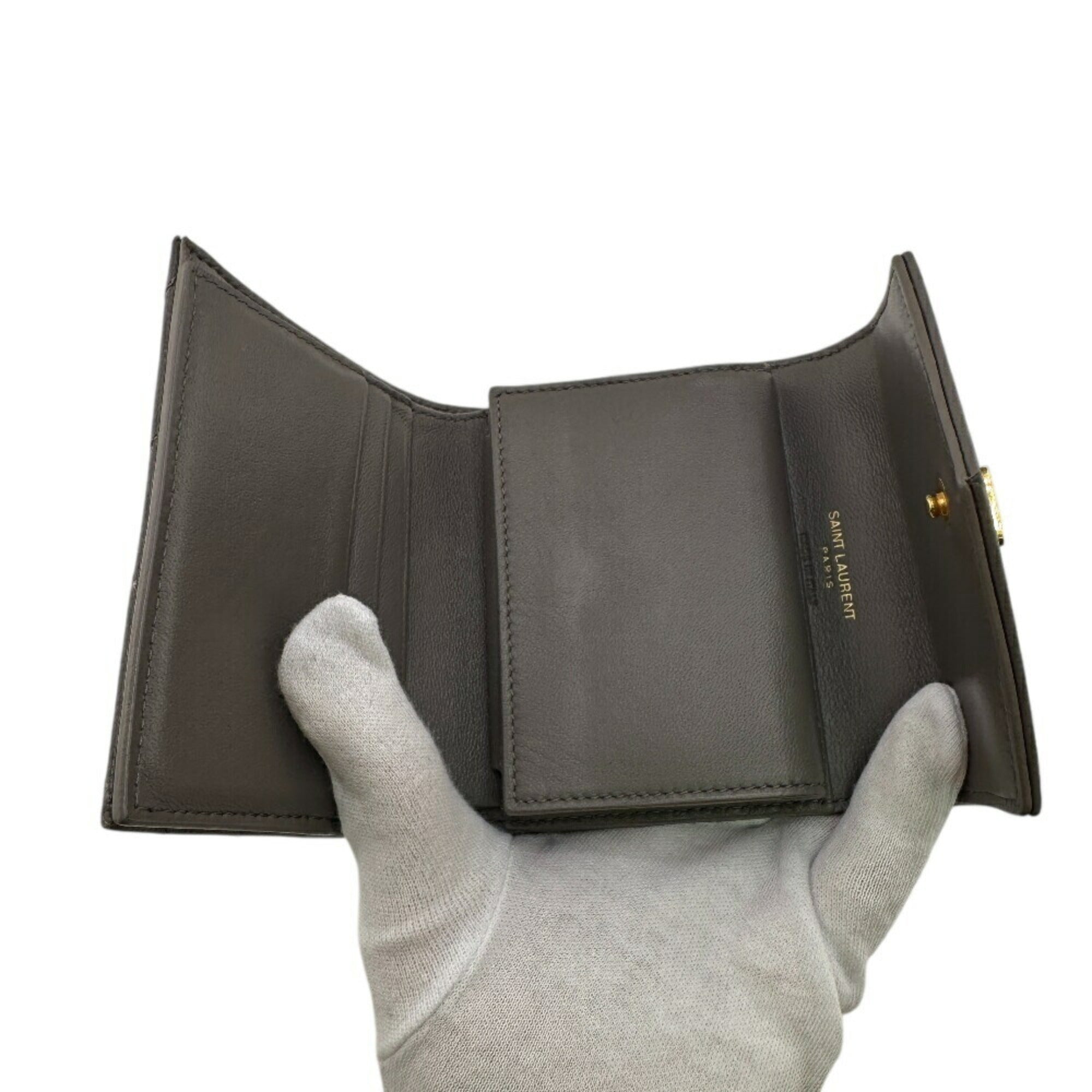 Saint Laurent Gray Leather Wallet (Tri-Fold) (Pre-Owned)
