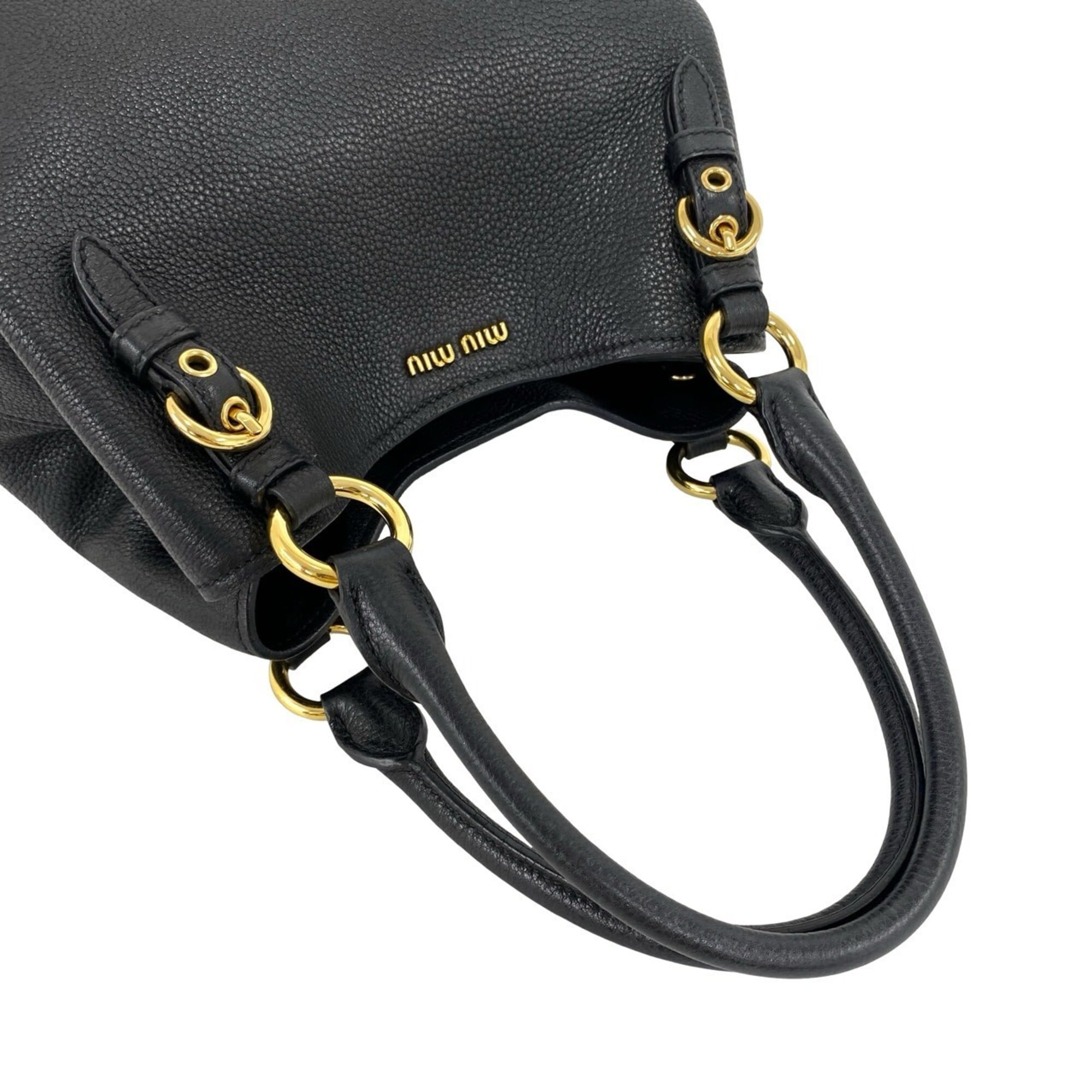 Miu Miu Black Leather Handbag Shoulder Bag Tote Bag (Pre-Owned)