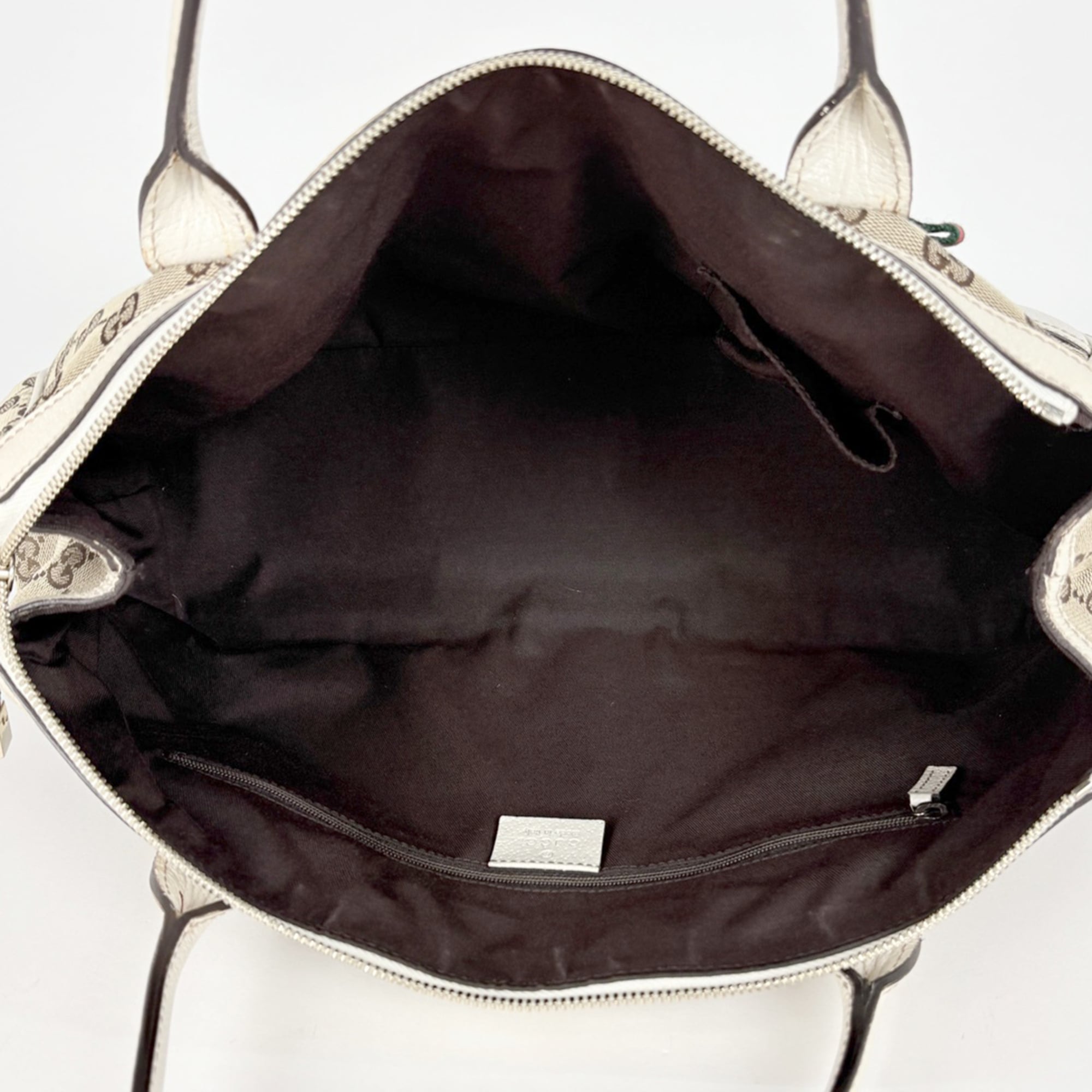Gucci Gg Canvas Beige White Gg Canvas Leather Tote Bag (Pre-Owned)