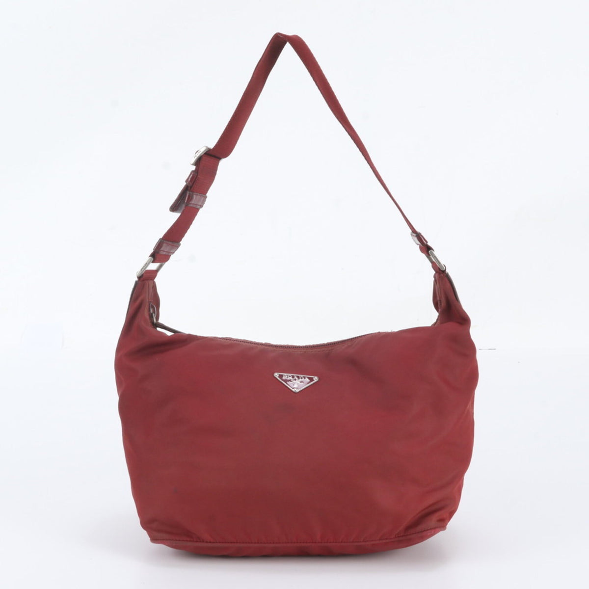 Prada Red Color Leather Nylon Shoulder Bag Tote Bag (Pre-Owned)