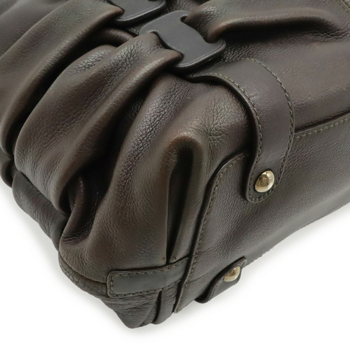 Salvatore Ferragamo Dark Brown Leather Handbag Tote Bag (Pre-Owned)