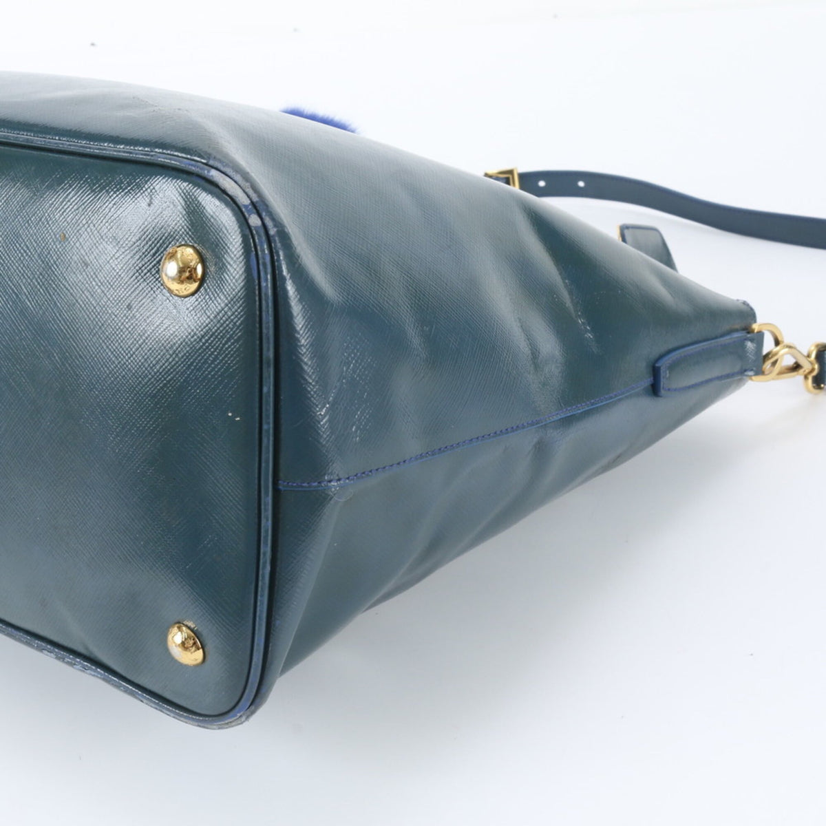 Prada Blue Green Leather Shoulder Bag Tote Bag (Pre-Owned)