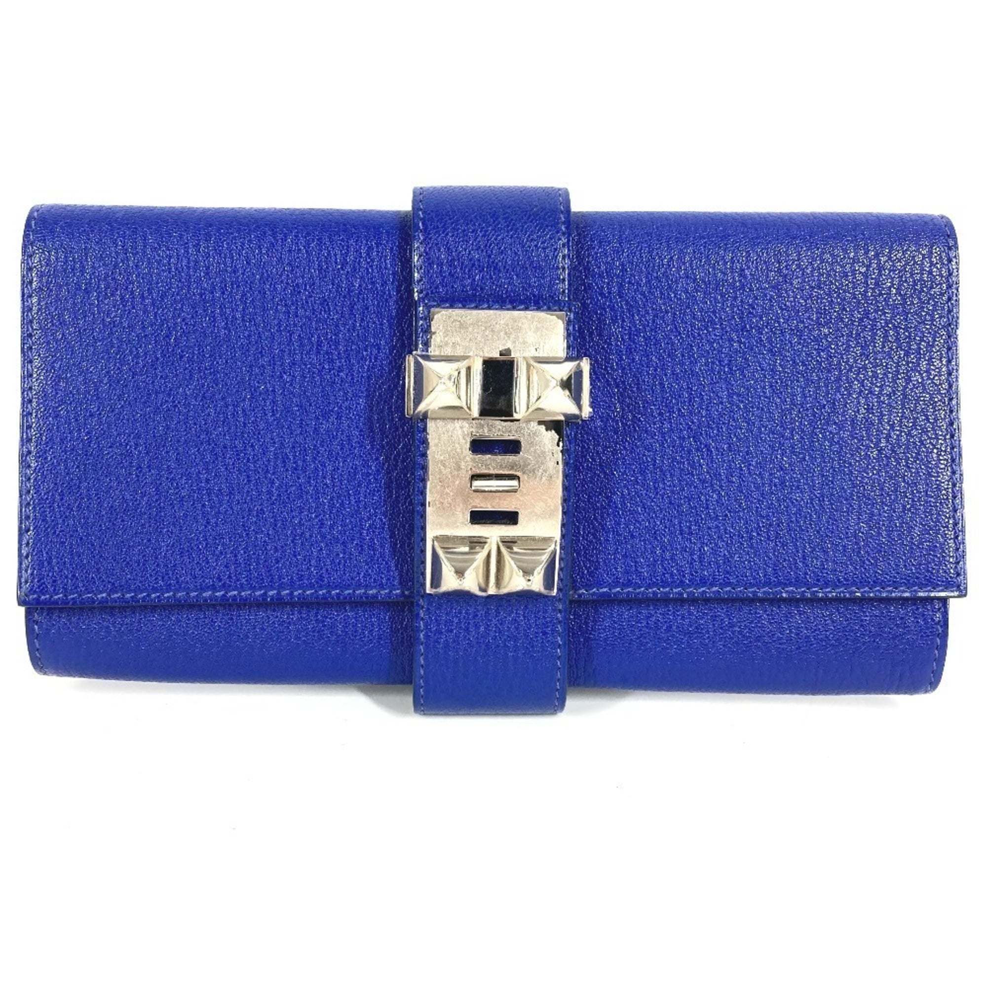 Hermes Blue Leather Clutch Bag Handbag Pouch (Pre-Owned)