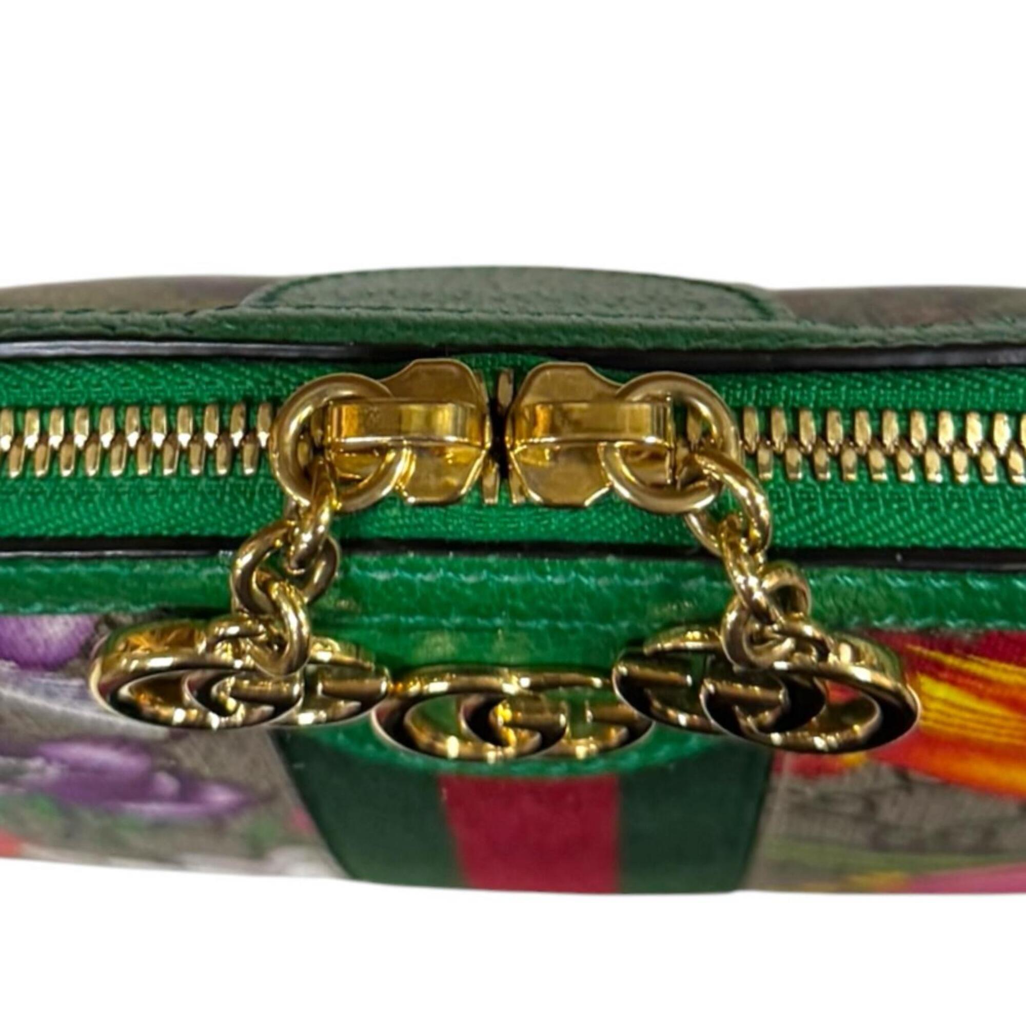 Gucci Green Multi-Color Gg Supreme Canvas Shoulder Bag (Pre-Owned)