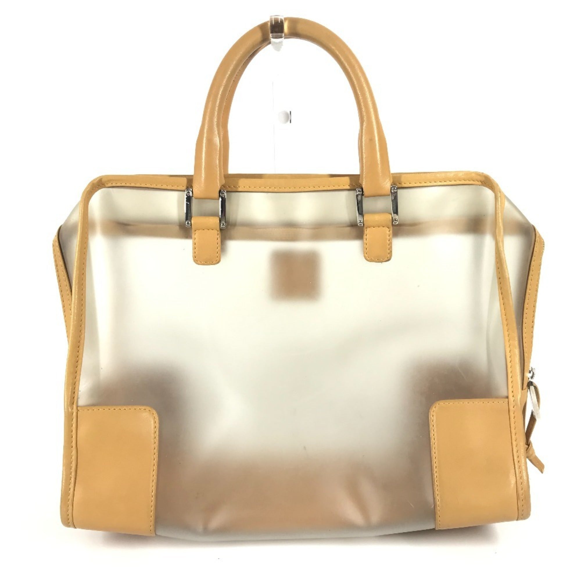 Loewe Amazona Beige Vinyl Leather Boston Bag Handbag (Pre-Owned)