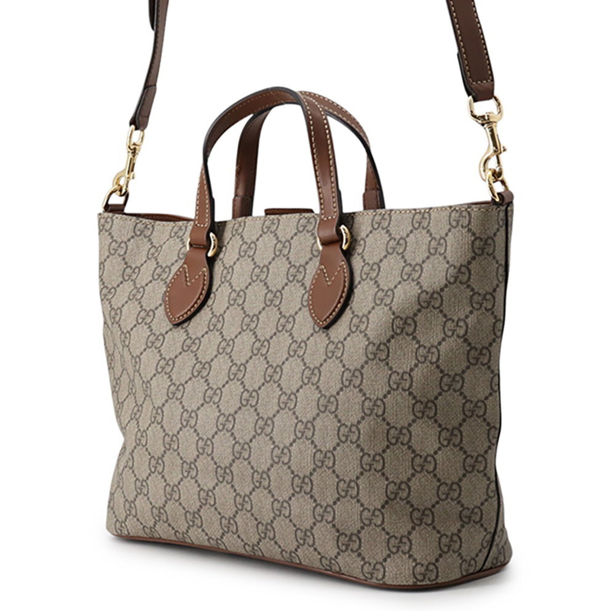 Gucci Beige Brown Gg Supreme Leather Handbag Shoulder Bag Tote Bag (Pre-Owned)