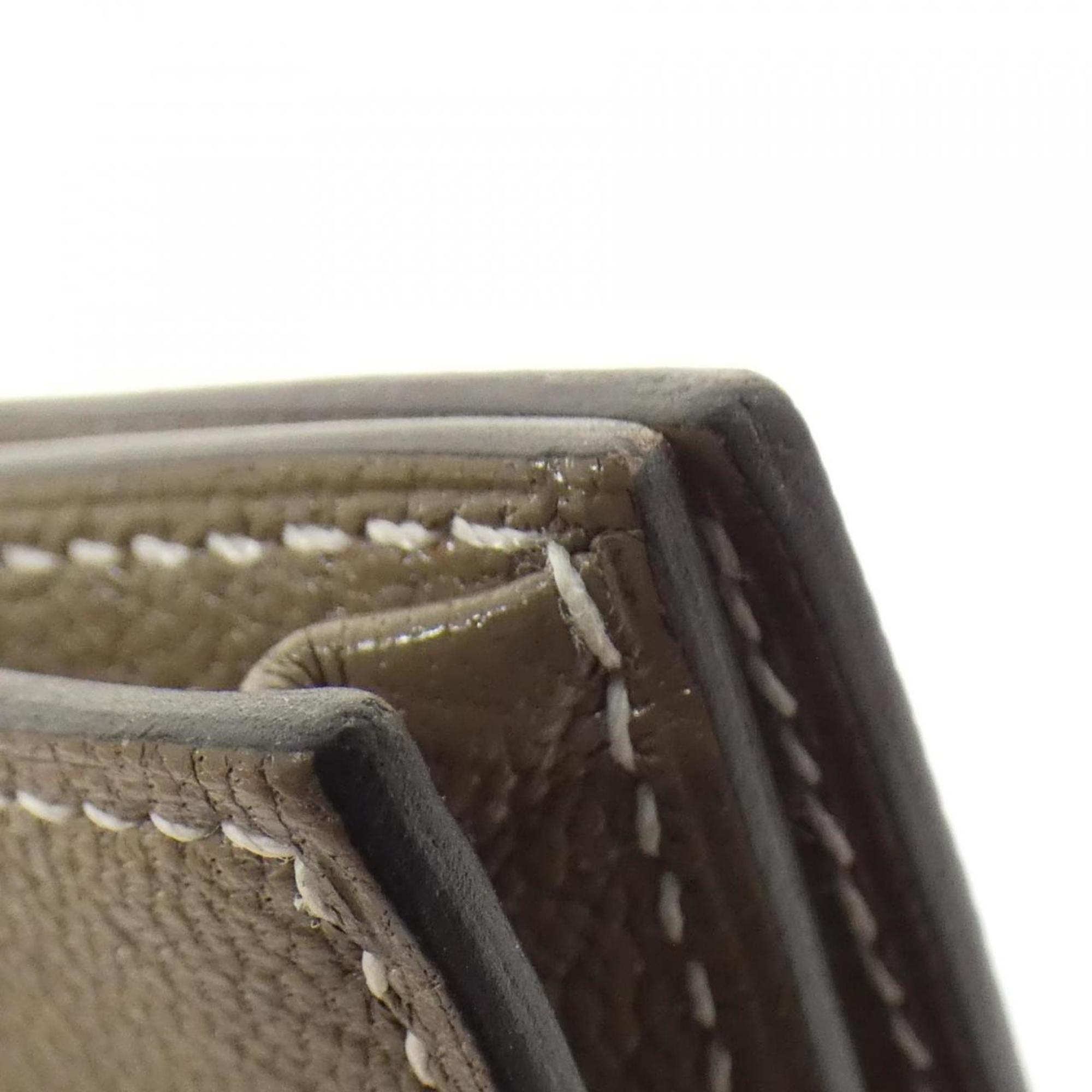 Hermes Etoupe Gray Chevre Leather Long Wallet (Bi-Fold) (Pre-Owned)