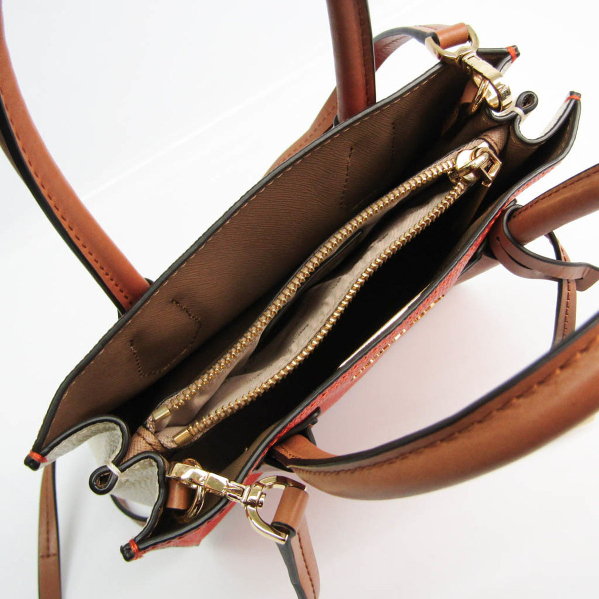 Michael Kors Brown Dark Orange Off-White Leather Handbag Shoulder Bag (Pre-Owned)