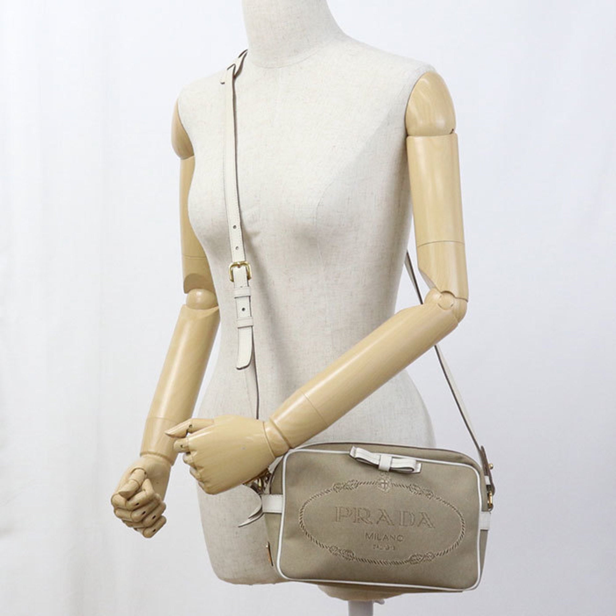 Prada Beige Jacquard Shoulder Bag (Pre-Owned)
