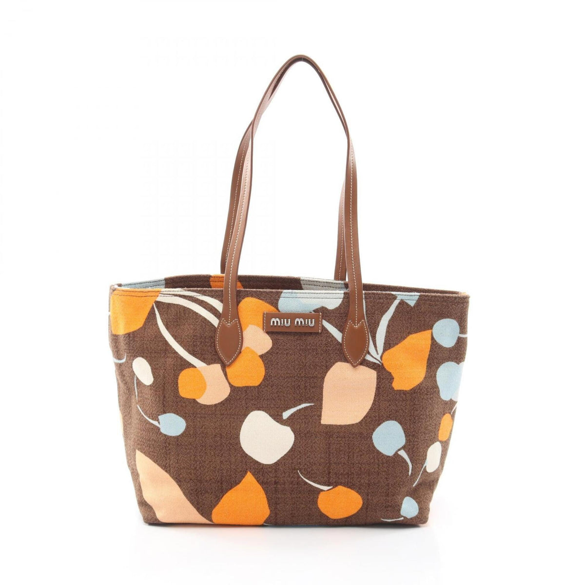 Miu Miu Brown Multi-Color Canvas Leather Handbag Tote Bag (Pre-Owned)
