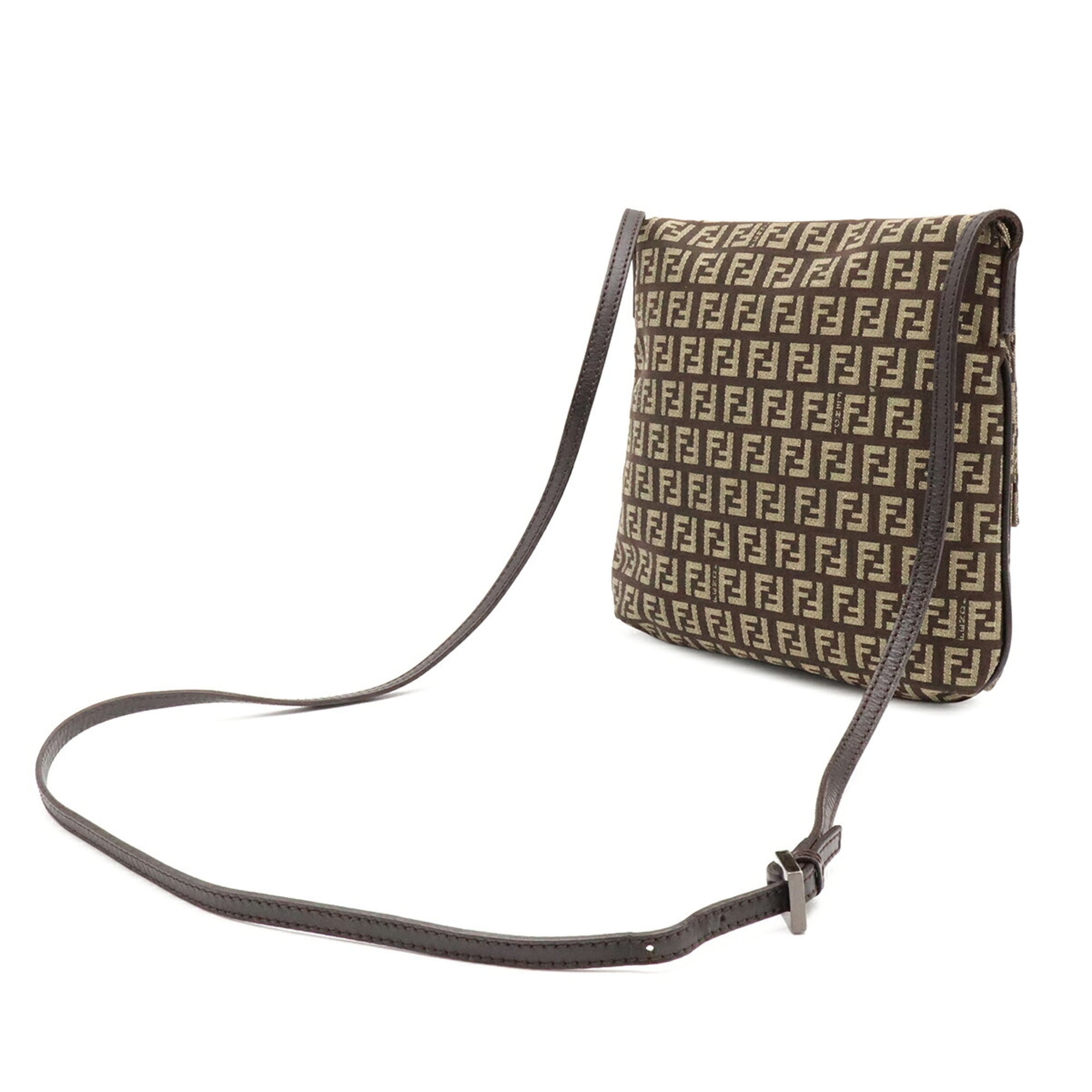 Fendi Zucchino Beige Dark Brown Khaki Canvas Leather Pochette Shoulder Bag (Pre-Owned)