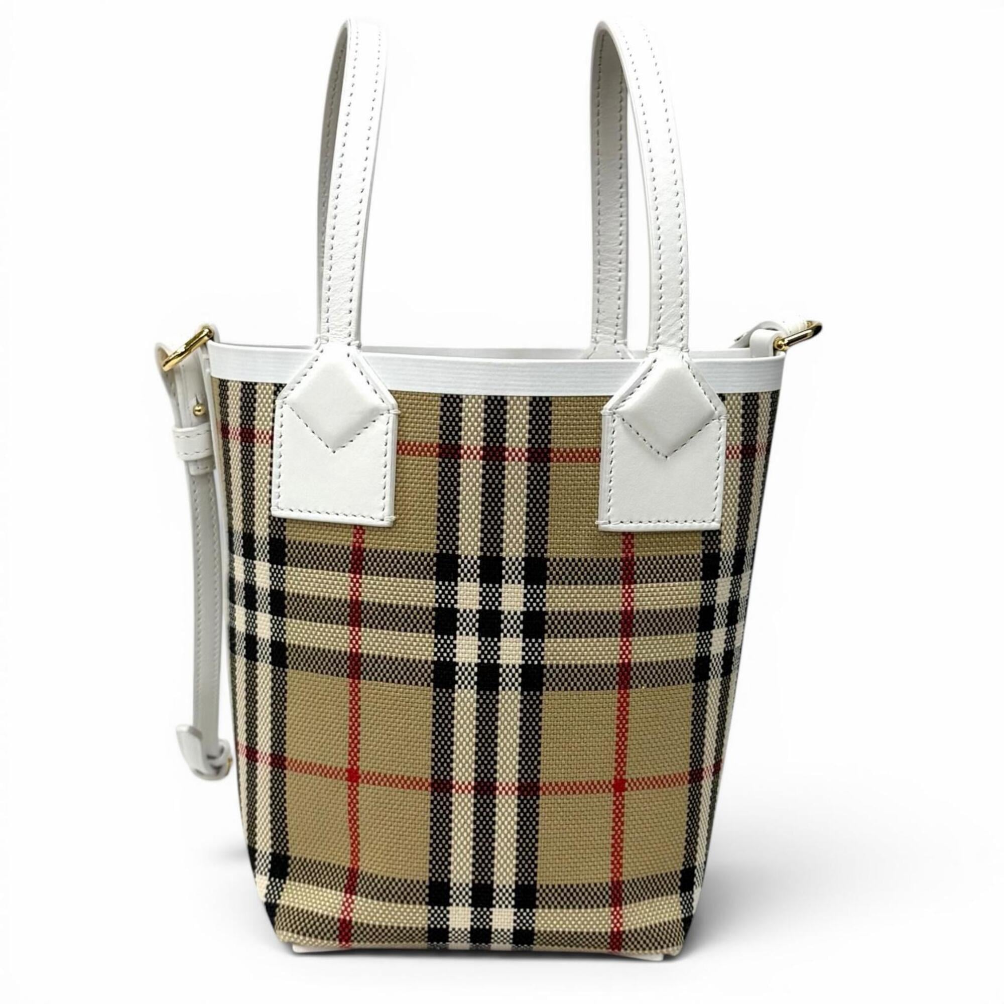 Burberry Beige White Canvas Leather Shoulder Bag (Pre-Owned)