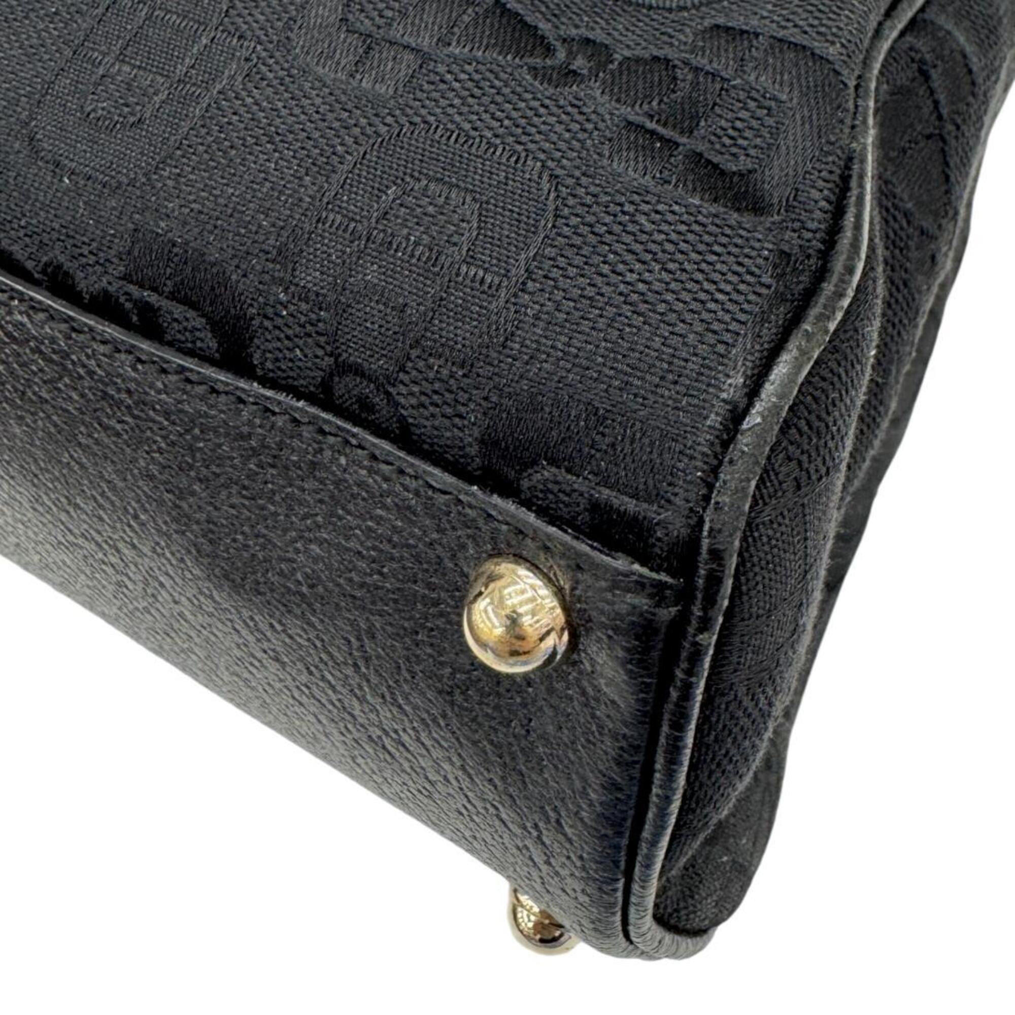 Gucci Black Canvas Leather Handbag Shoulder Bag (Pre-Owned)