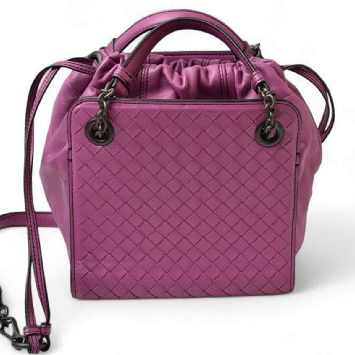 Bottega Veneta Purple Leather Handbag Shoulder Bag (Pre-Owned)