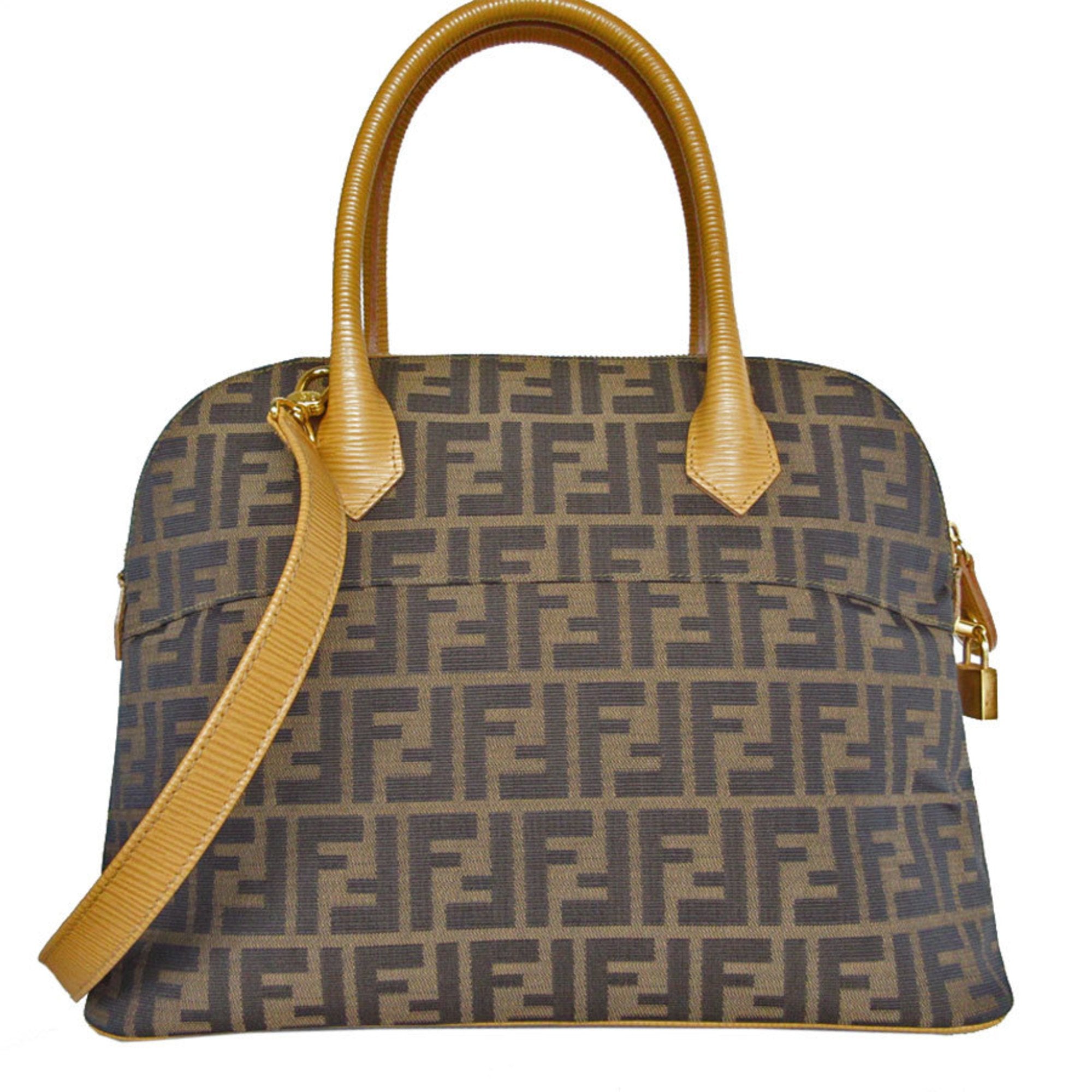 Fendi Zucca Brown Canvas Handbag Shoulder Bag (Pre-Owned)