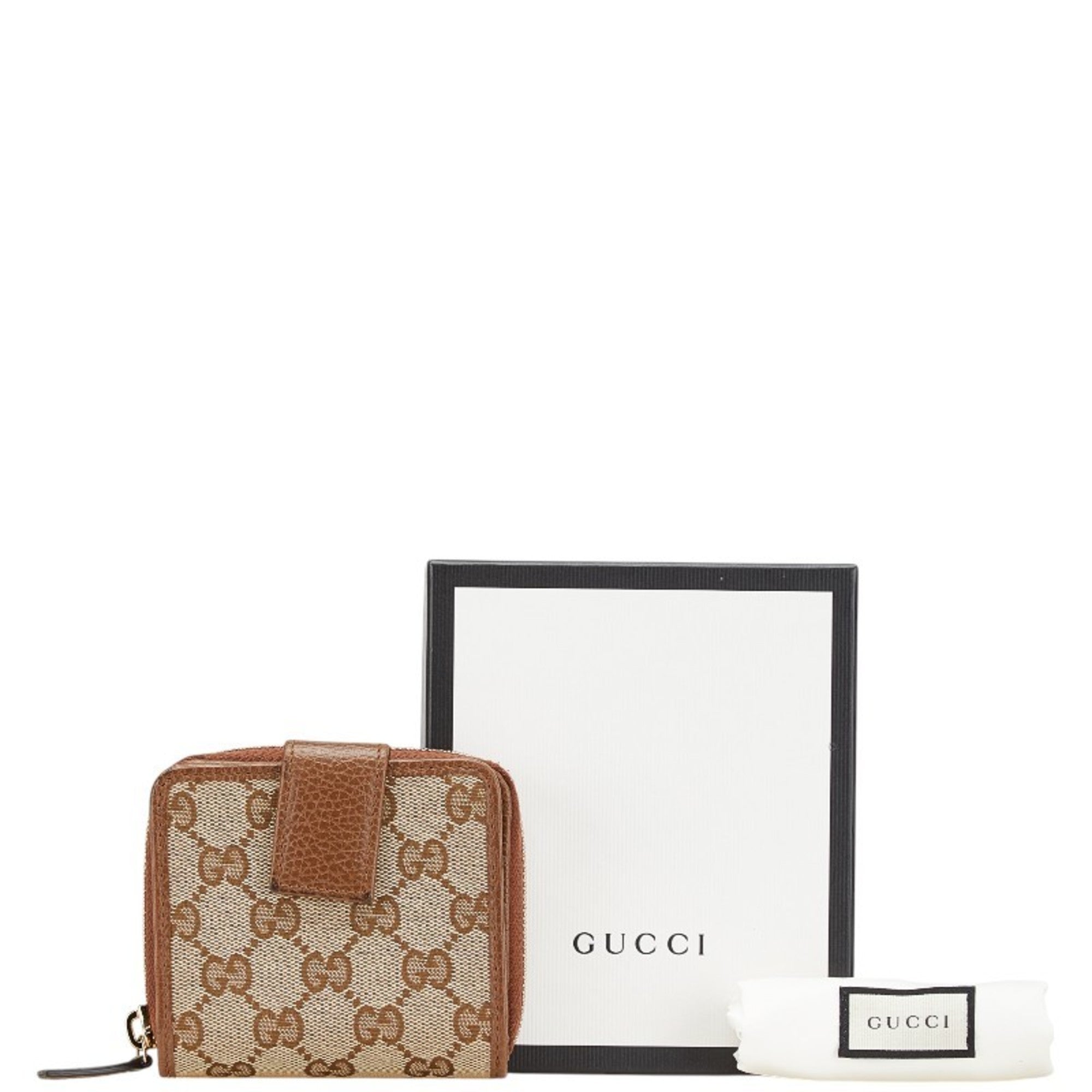 Gucci Beige Brown Canvas Leather Wallet (Bi-Fold) (Pre-Owned)