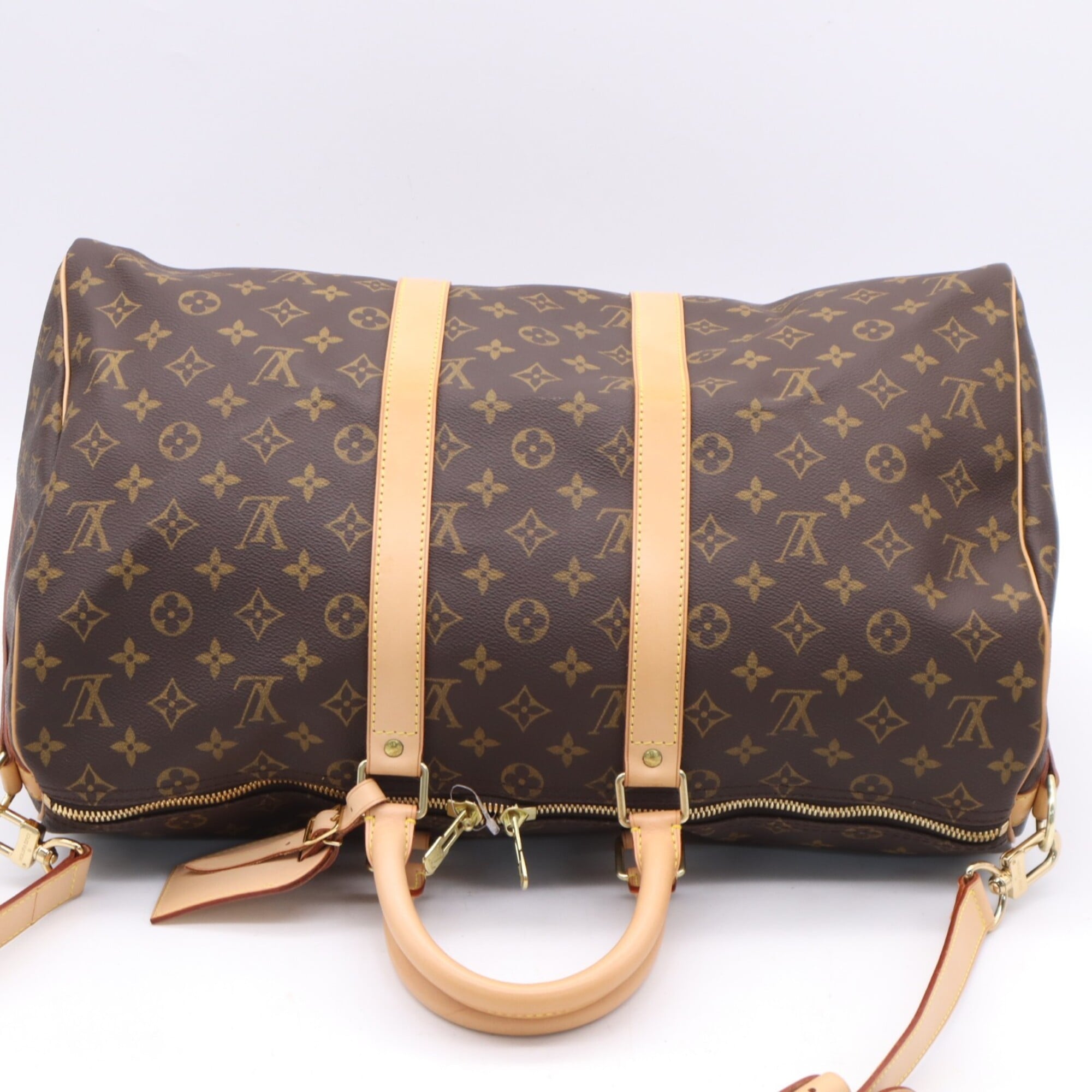 Louis Vuitton Beige Brown Coated Canvas Boston Bag (Pre-Owned)