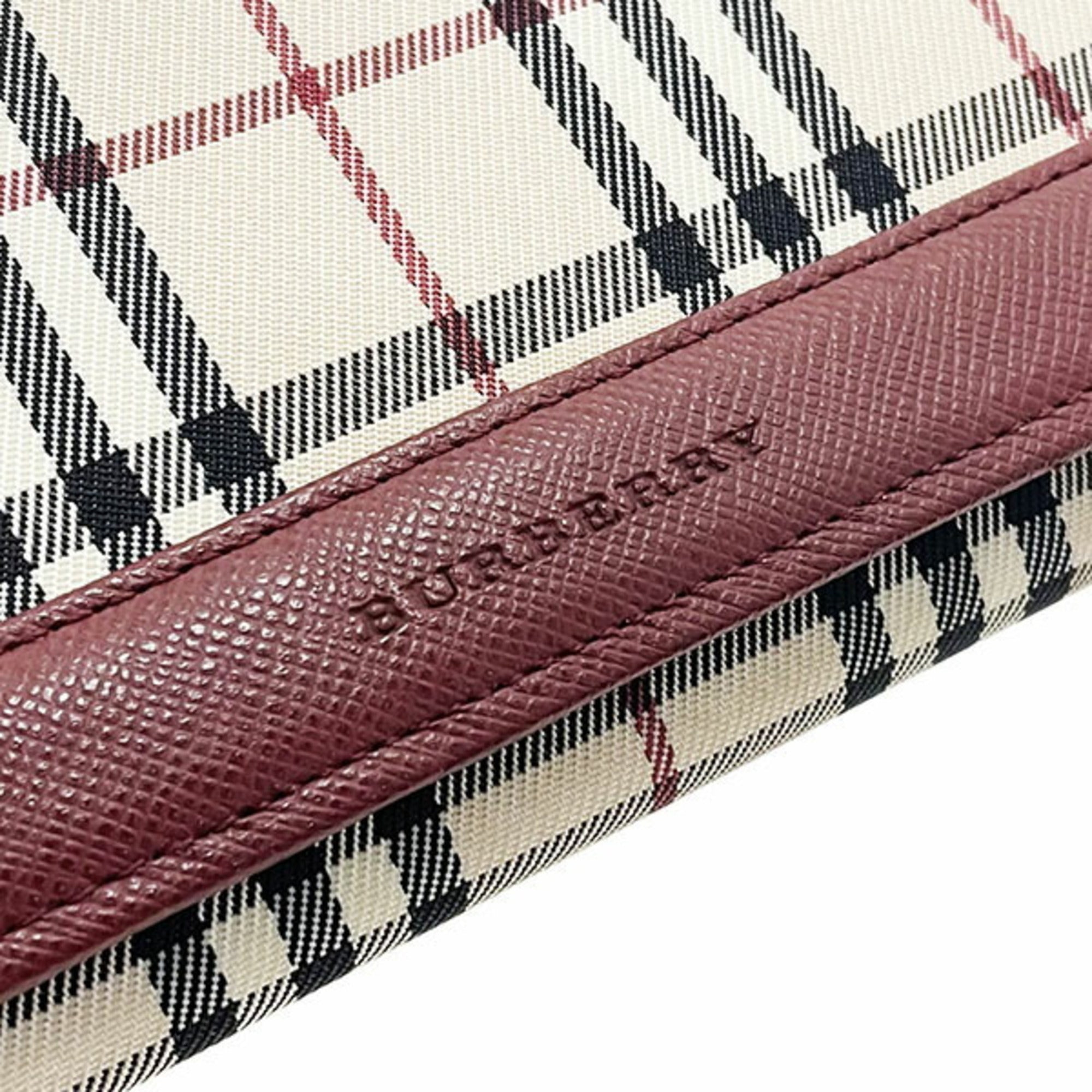 Burberry Beige Wine Canvas Leather Long Wallet (Bi-Fold) (Pre-Owned)