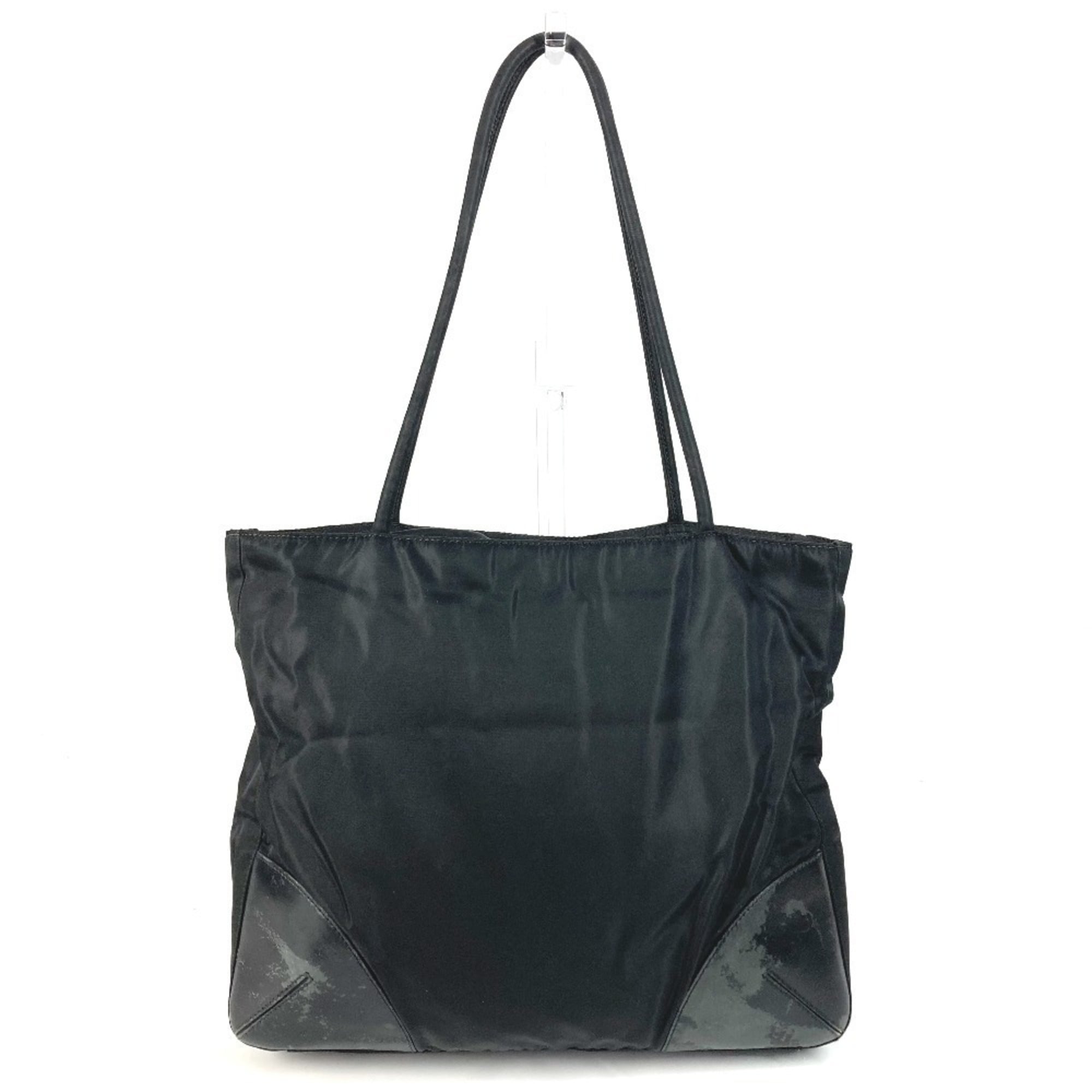 Prada Black Nylon Leather Shoulder Bag Tote Bag (Pre-Owned)