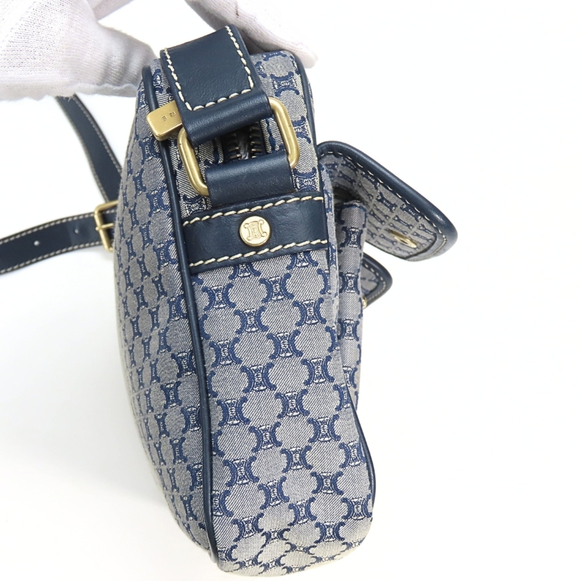 Celine Macadam Navy Canvas Leather Shoulder Bag (Pre-Owned)