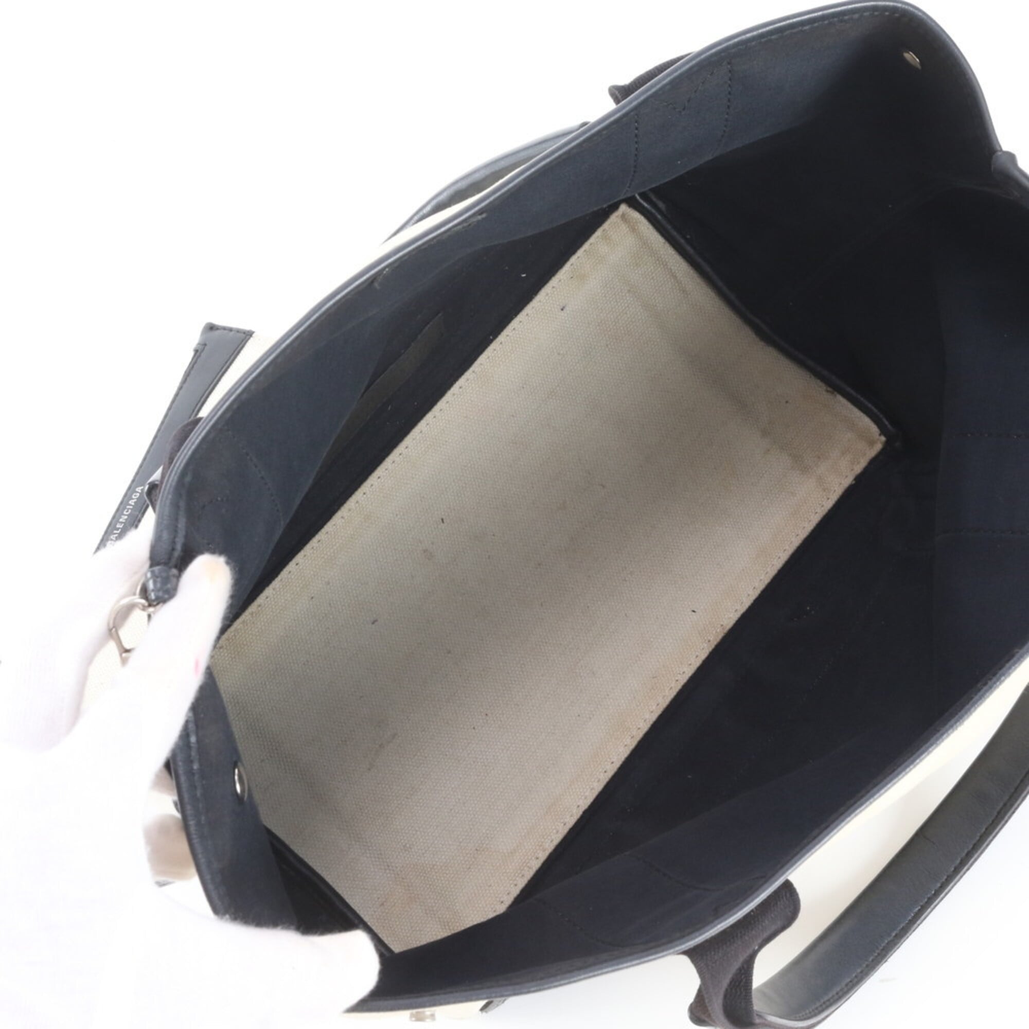 Balenciaga Beige Black Canvas Leather Handbag Pouch Tote Bag (Pre-Owned)