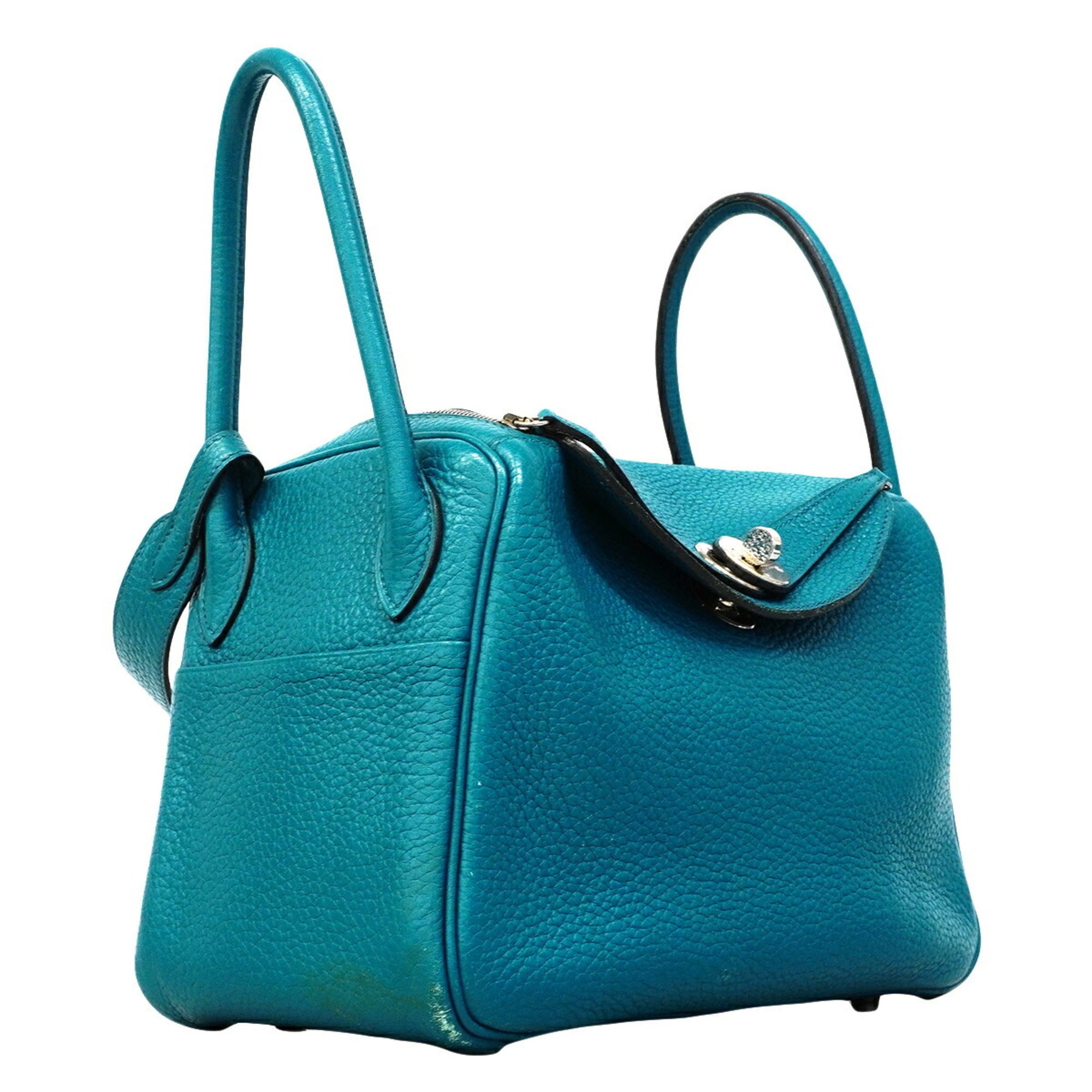 Hermes Turquoise Taurillon Clemence Leather Handbag (Pre-Owned)
