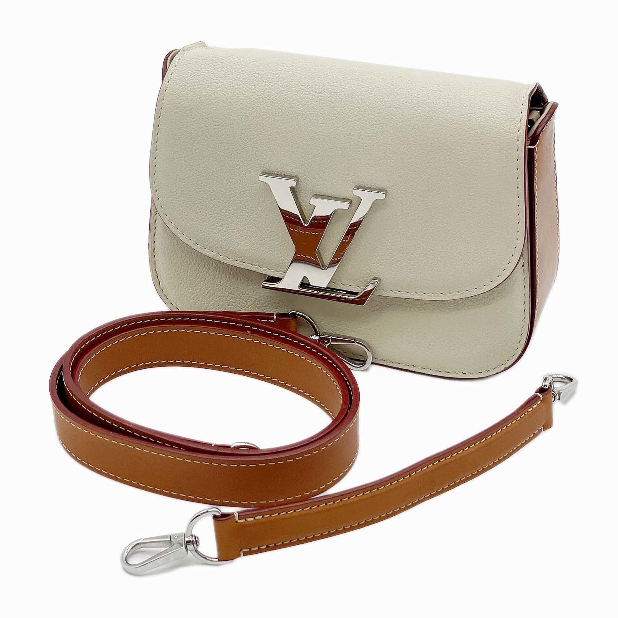 Louis Vuitton Brown White Leather Handbag Shoulder Bag (Pre-Owned)