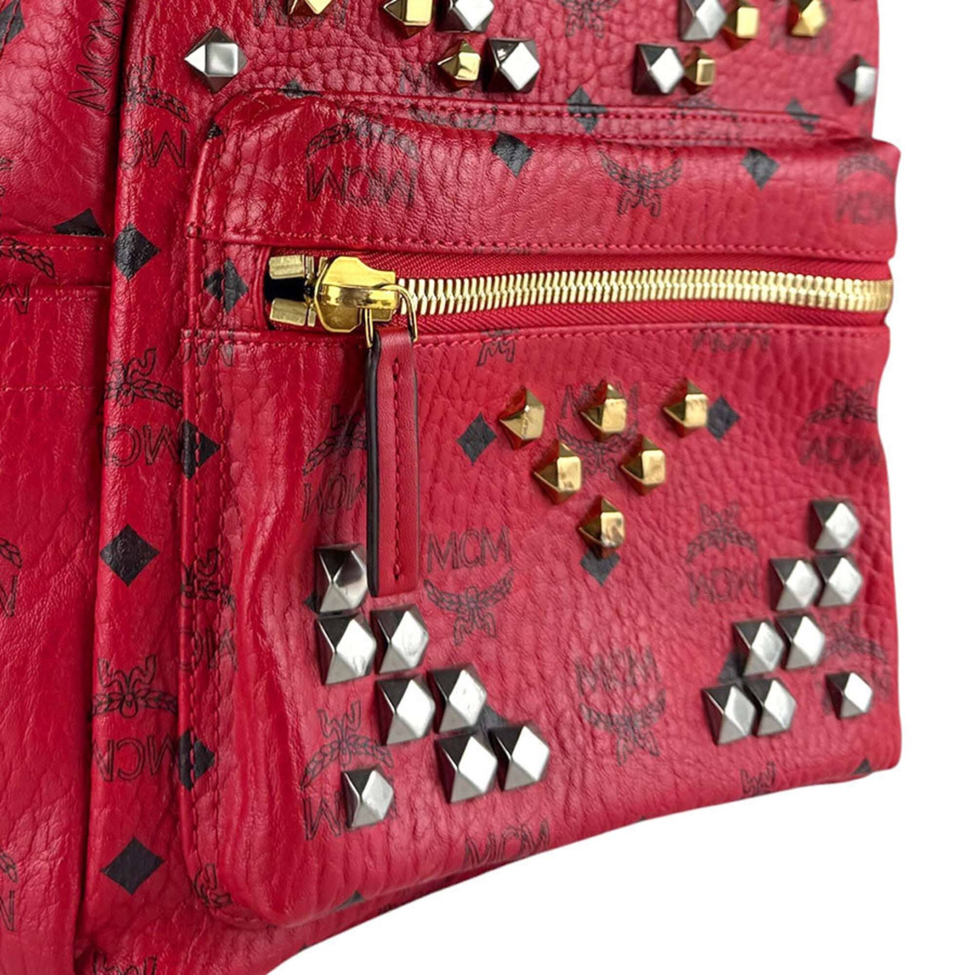 Mcm Red Color Leather Backpack (Pre-Owned)