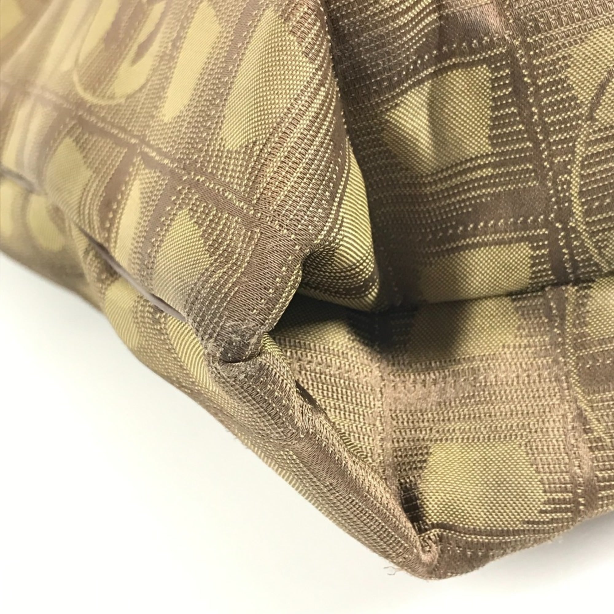 Chanel Khaki Nylon Leather Handbag Tote Bag (Pre-Owned)
