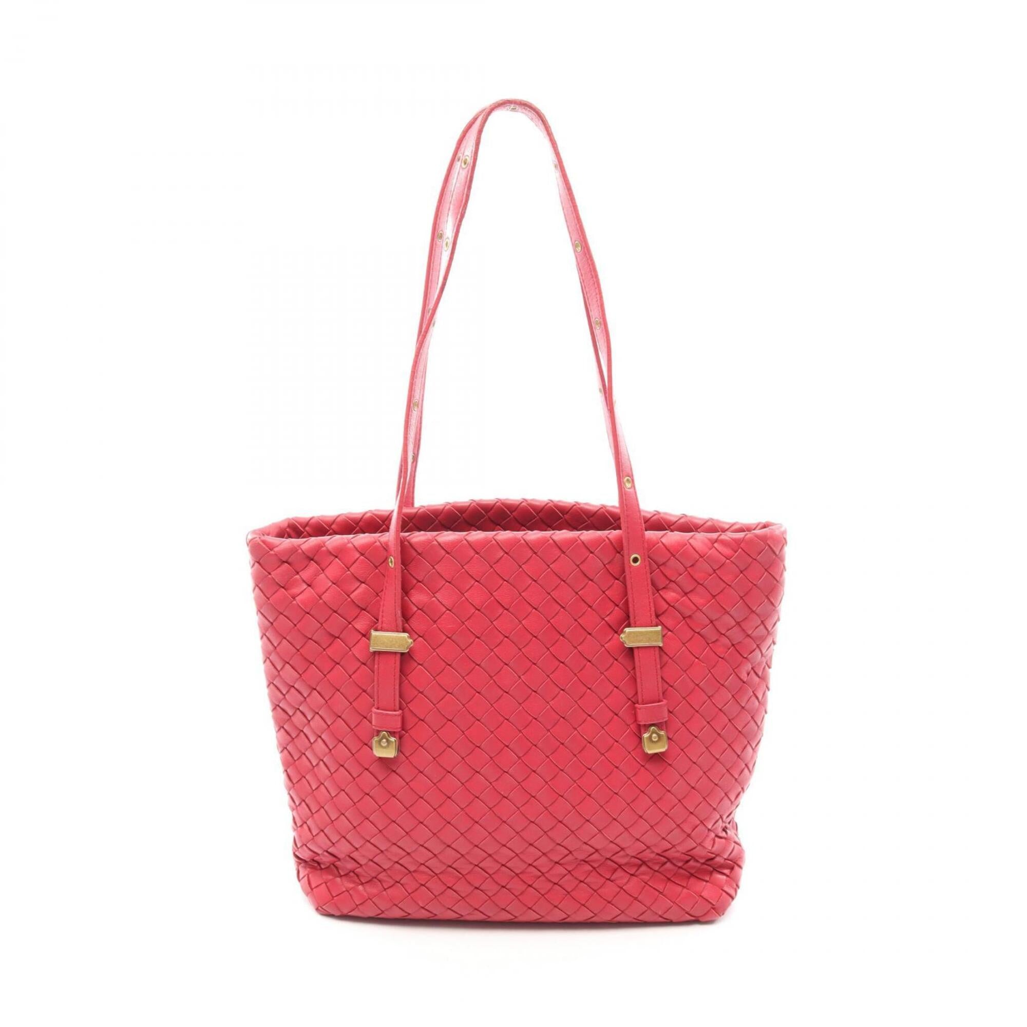 Bottega Veneta Red Color Leather Handbag Tote Bag (Pre-Owned)