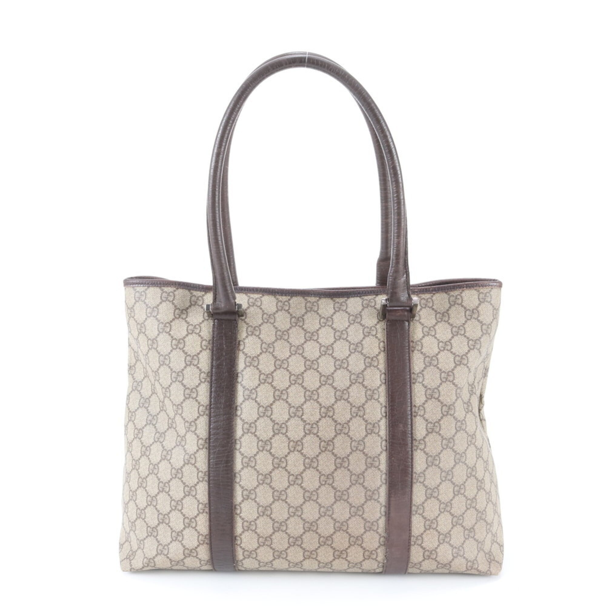 Gucci Beige Brown Leather Coated Canvas Handbag Shoulder Bag Tote Bag (Pre-Owned)