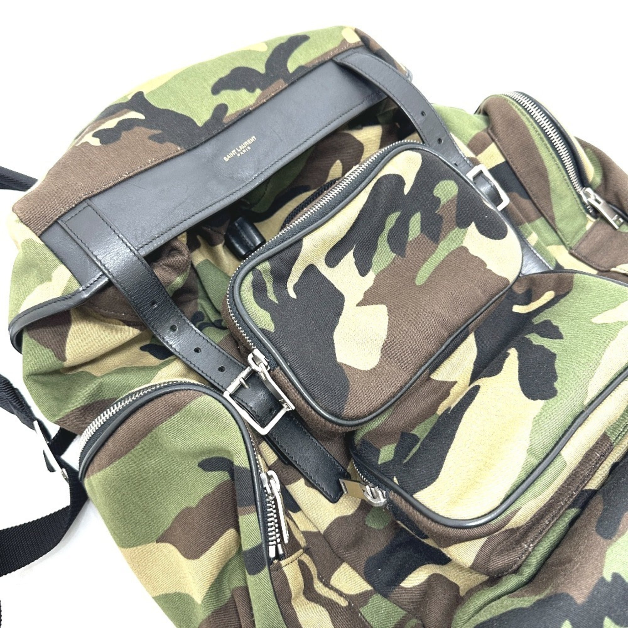 Yves Saint Laurent Camouflage Green Canvas Backpack (Pre-Owned)