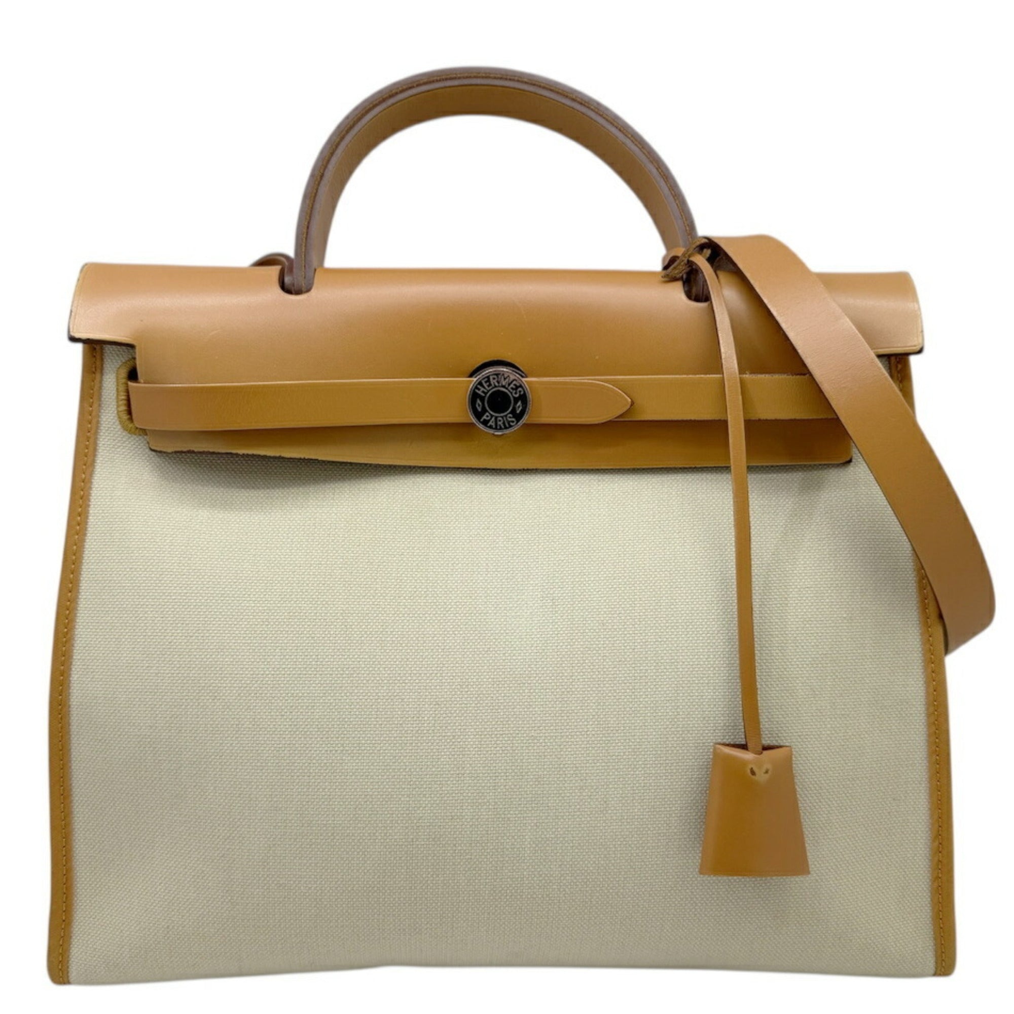 Hermes Natural Toile Officier Leather Shoulder Bag (Pre-Owned)