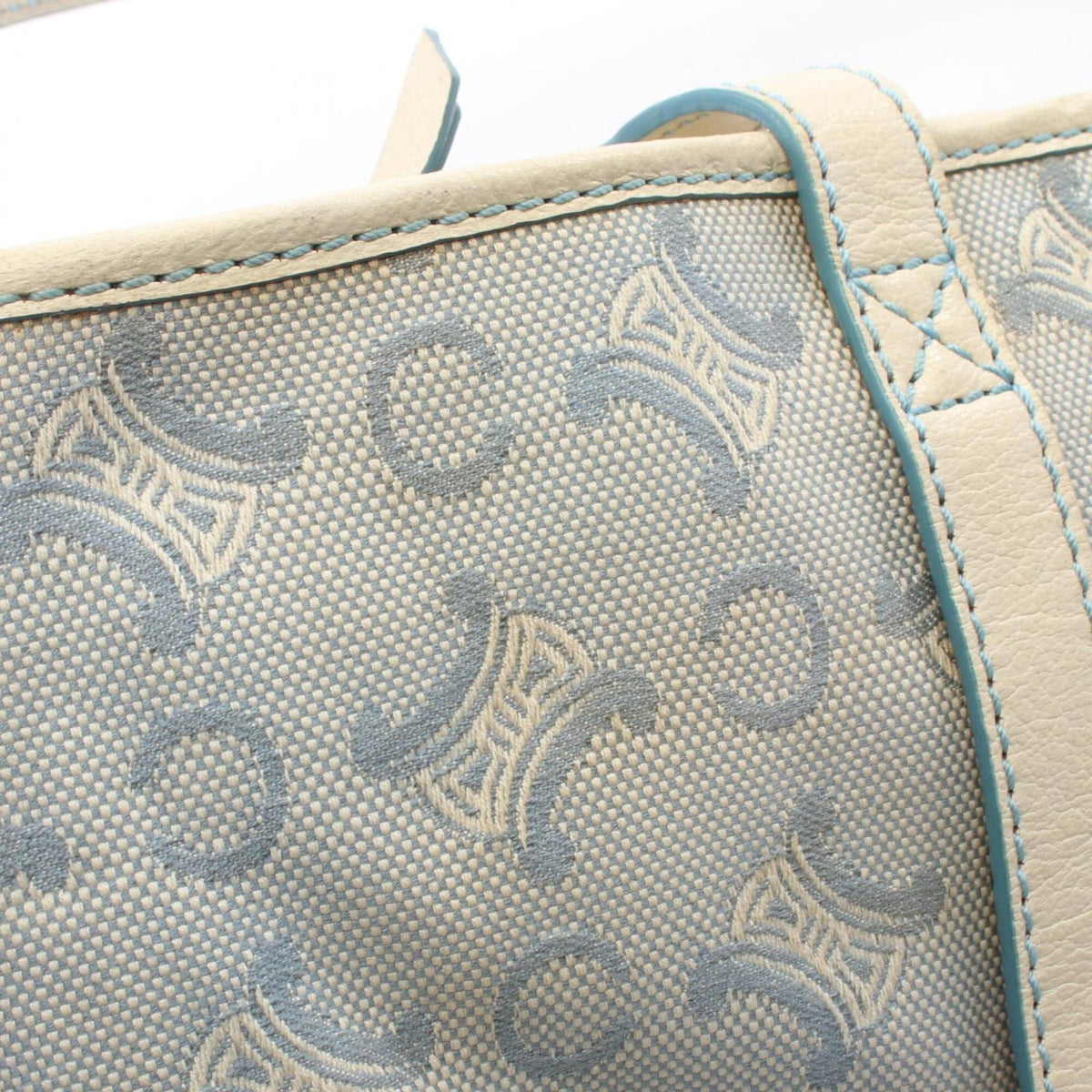 Celine Blue White Canvas Leather Handbag (Pre-Owned)