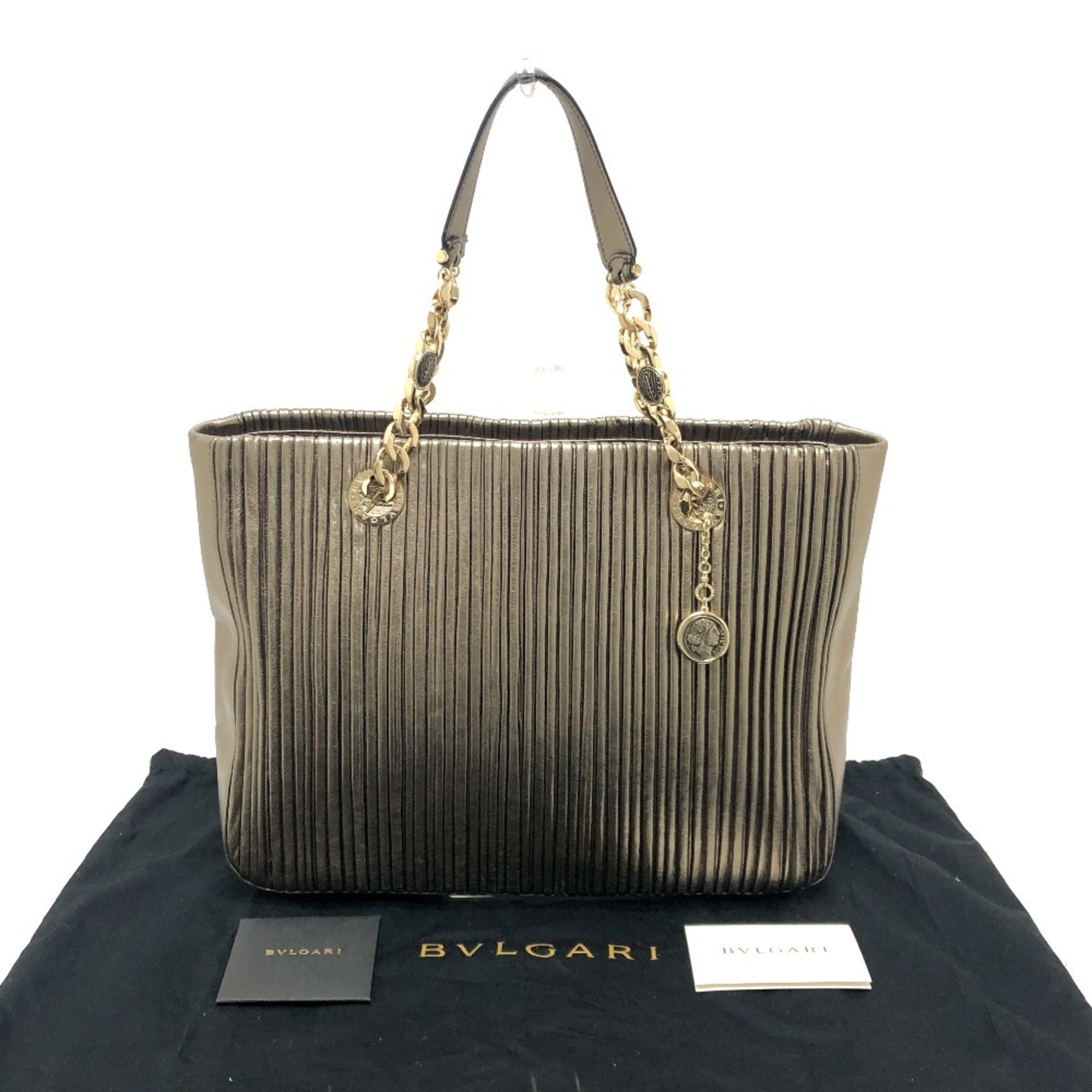 Bvlgari Gold Leather Shoulder Bag Tote Bag (Pre-Owned)