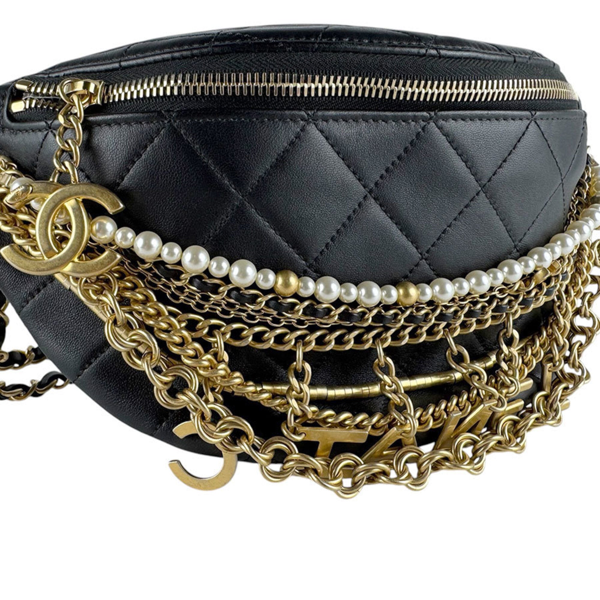 Chanel Black Gold Off-White Leather Fanny Pack Shoulder Bag (Pre-Owned)