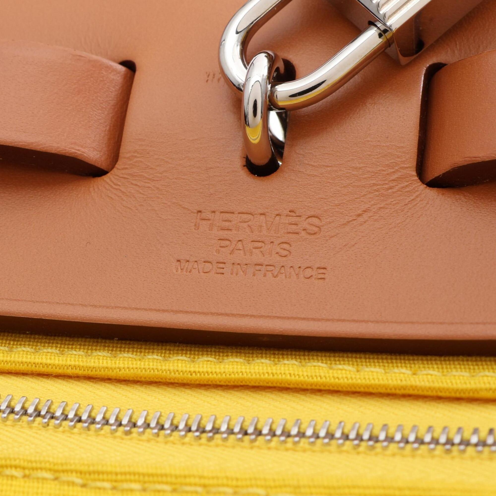 Hermes Brown Natural Yellow Canvas Leather Handbag (Pre-Owned)