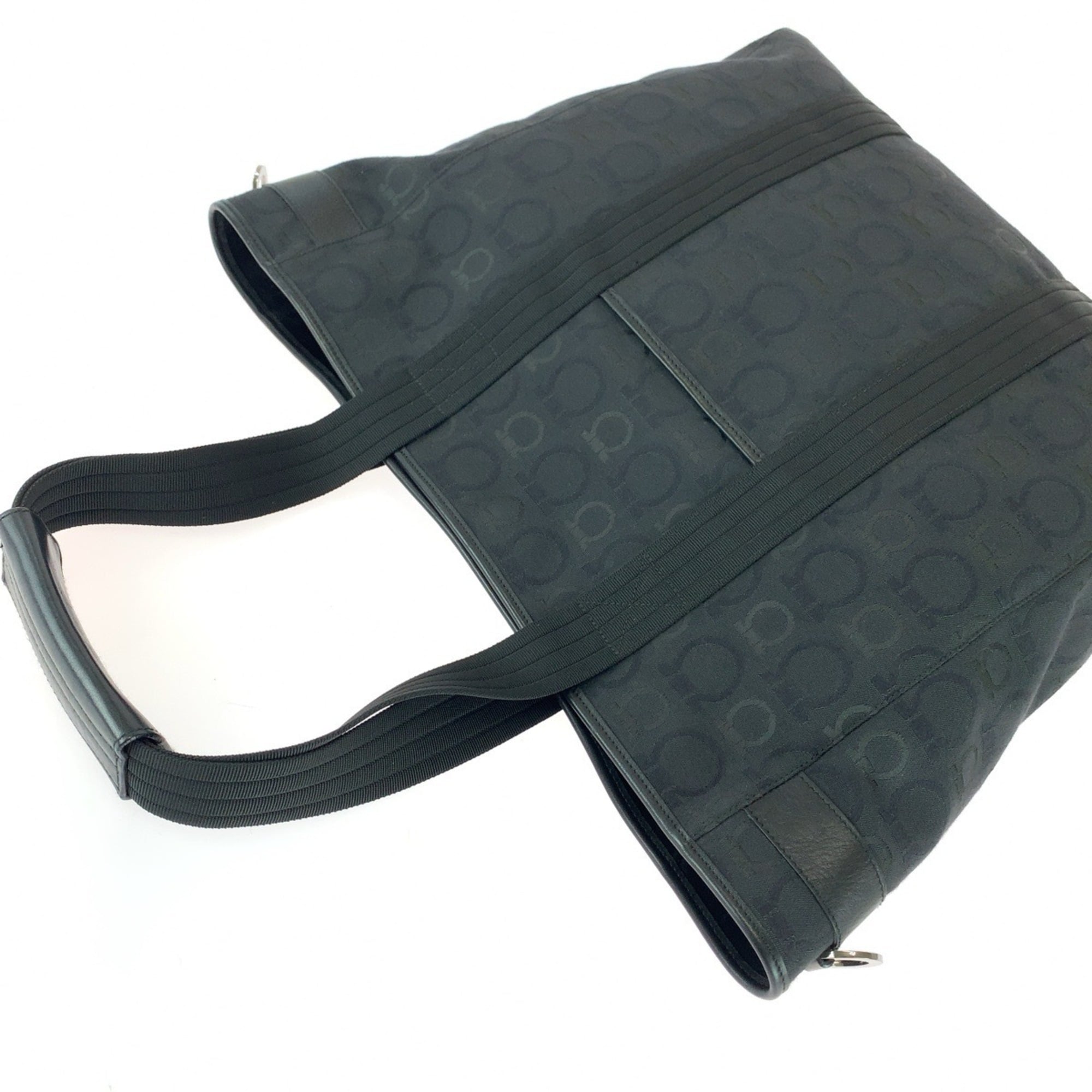 Salvatore Ferragamo Black Canvas Leather Tote Bag (Pre-Owned)