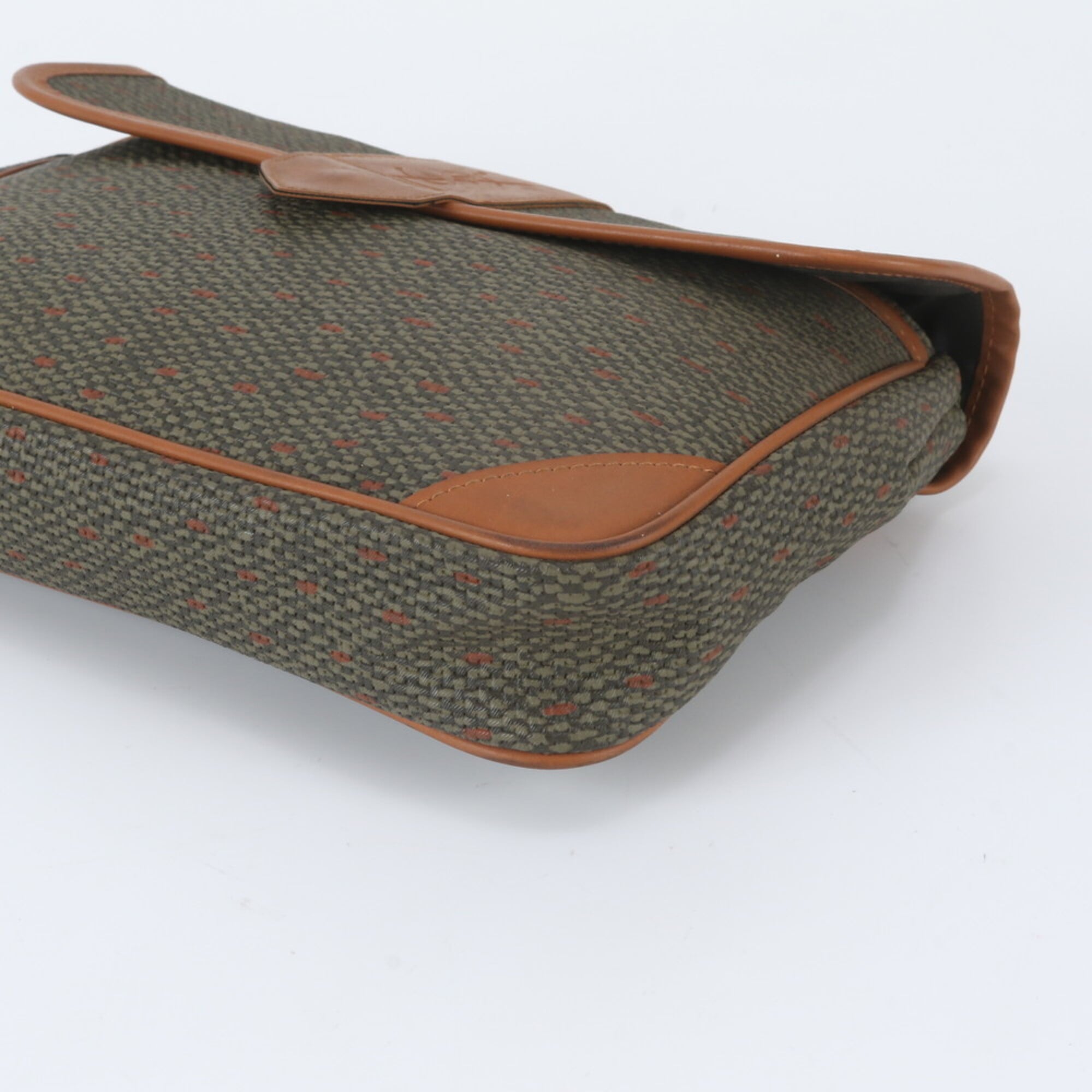 Saint Laurent Brown Green Khaki Leather Coated Canvas Clutch Bag Pouch (Pre-Owned)