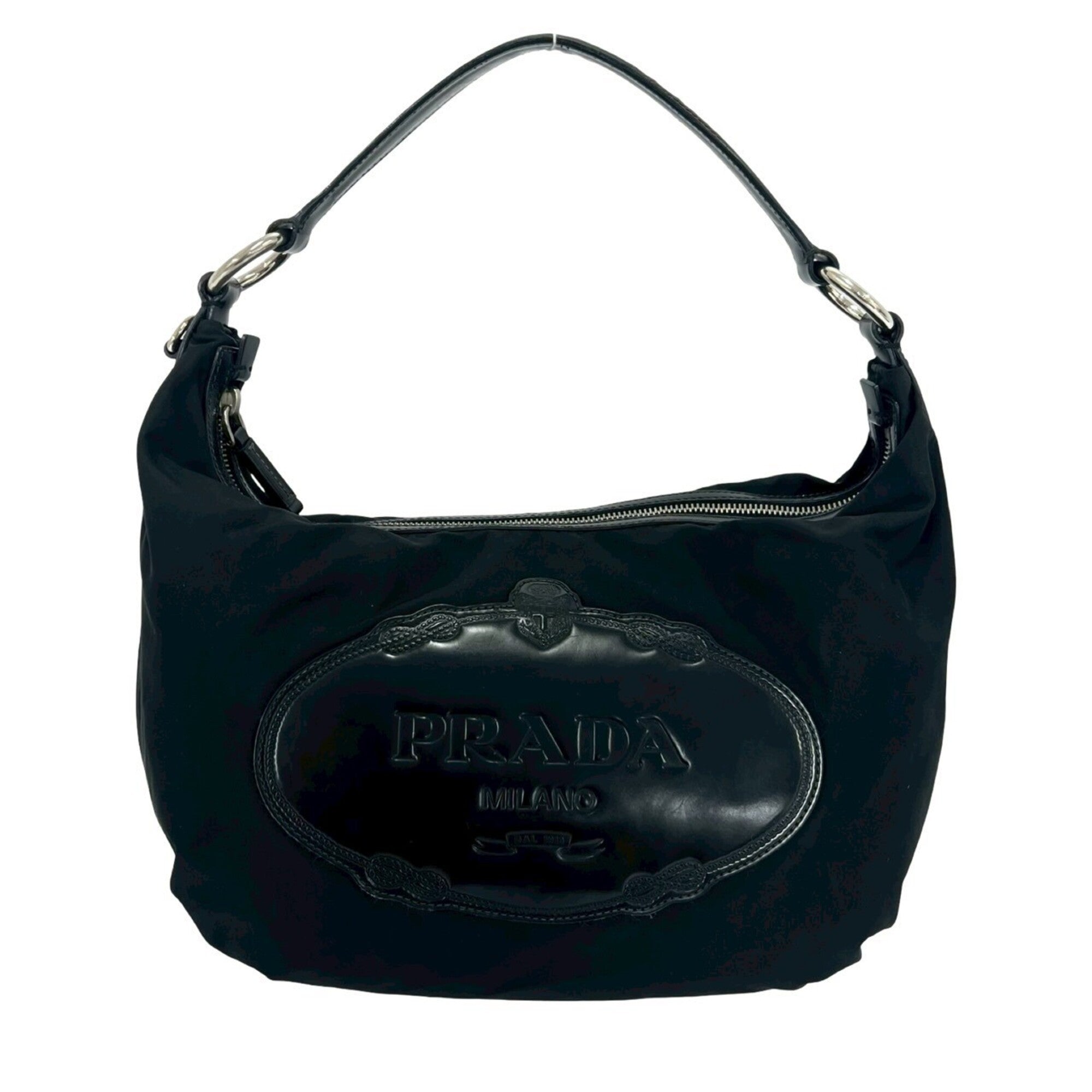 Prada Black Nylon Leather Shoulder Bag Tote Bag (Pre-Owned)