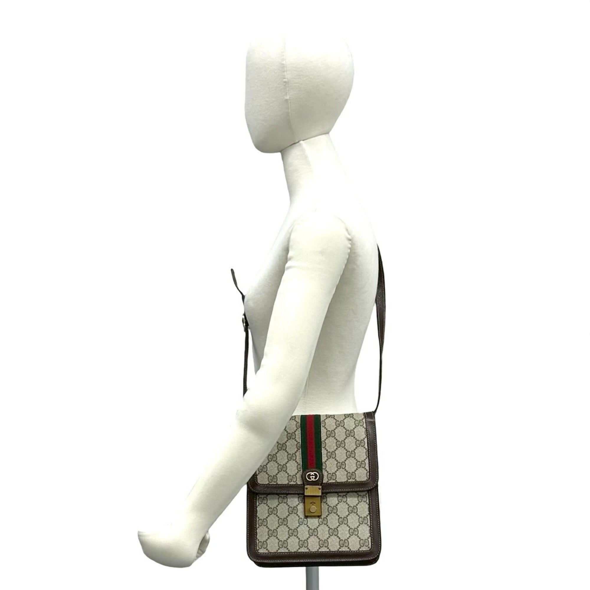 Gucci Brown Green Red Color Leather Pvc Shoulder Bag (Pre-Owned)