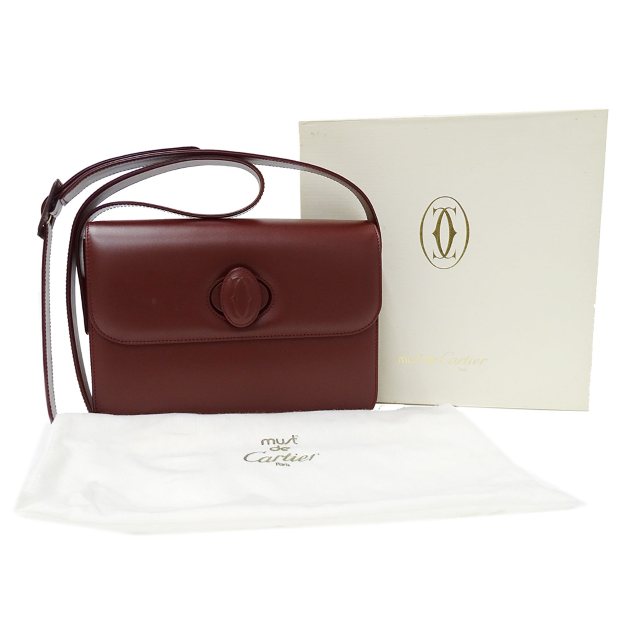 Cartier Must Bordeaux Leather Handbag Shoulder Bag (Pre-Owned)