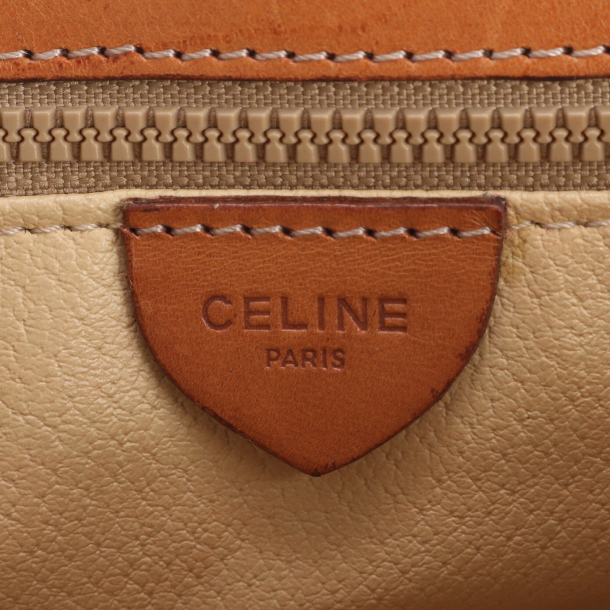 Celine Brown Leather Coated Canvas Handbag Shoulder Bag Tote Bag (Pre-Owned)