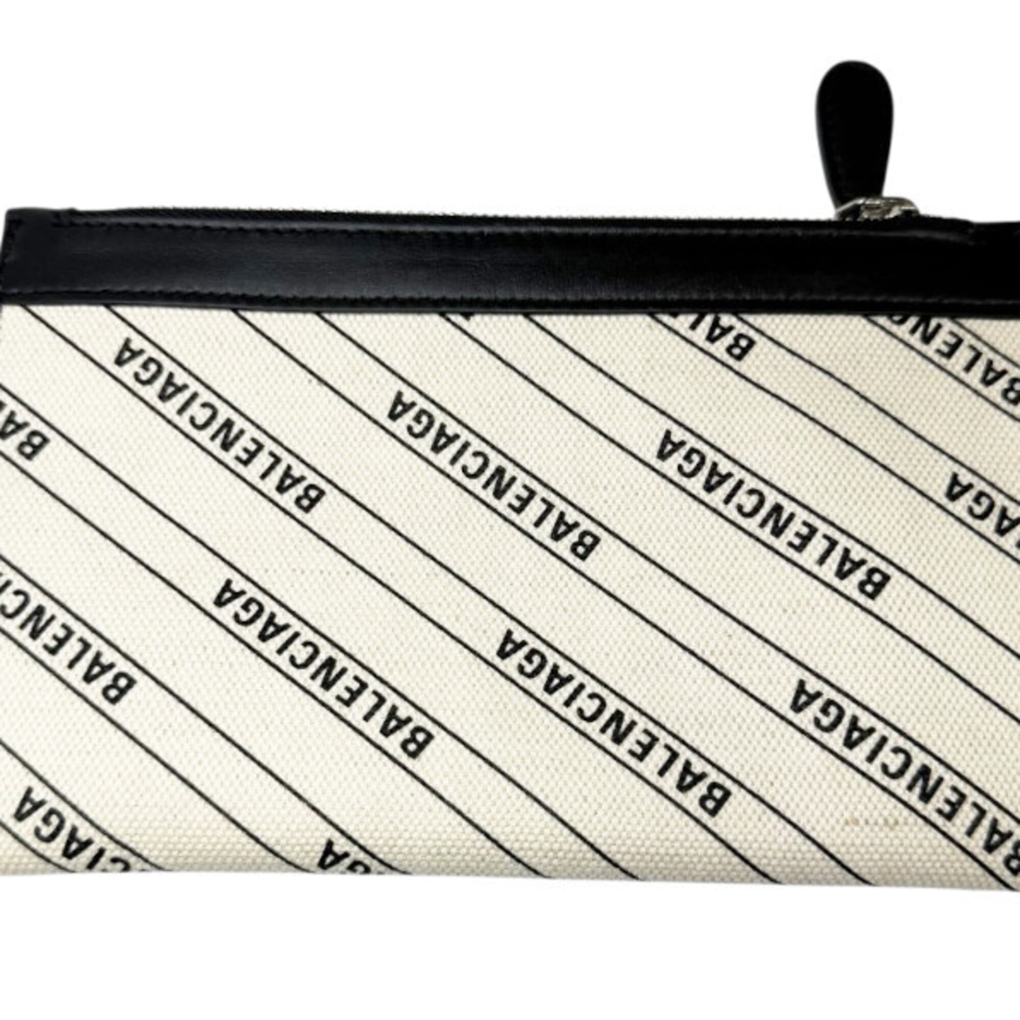 Balenciaga Black Ivory Canvas Leather Handbag Pouch (Pre-Owned)