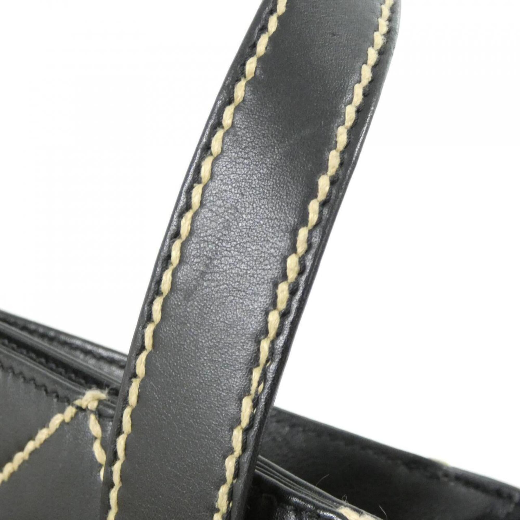 Chanel Beige Black Leather Handbag (Pre-Owned)