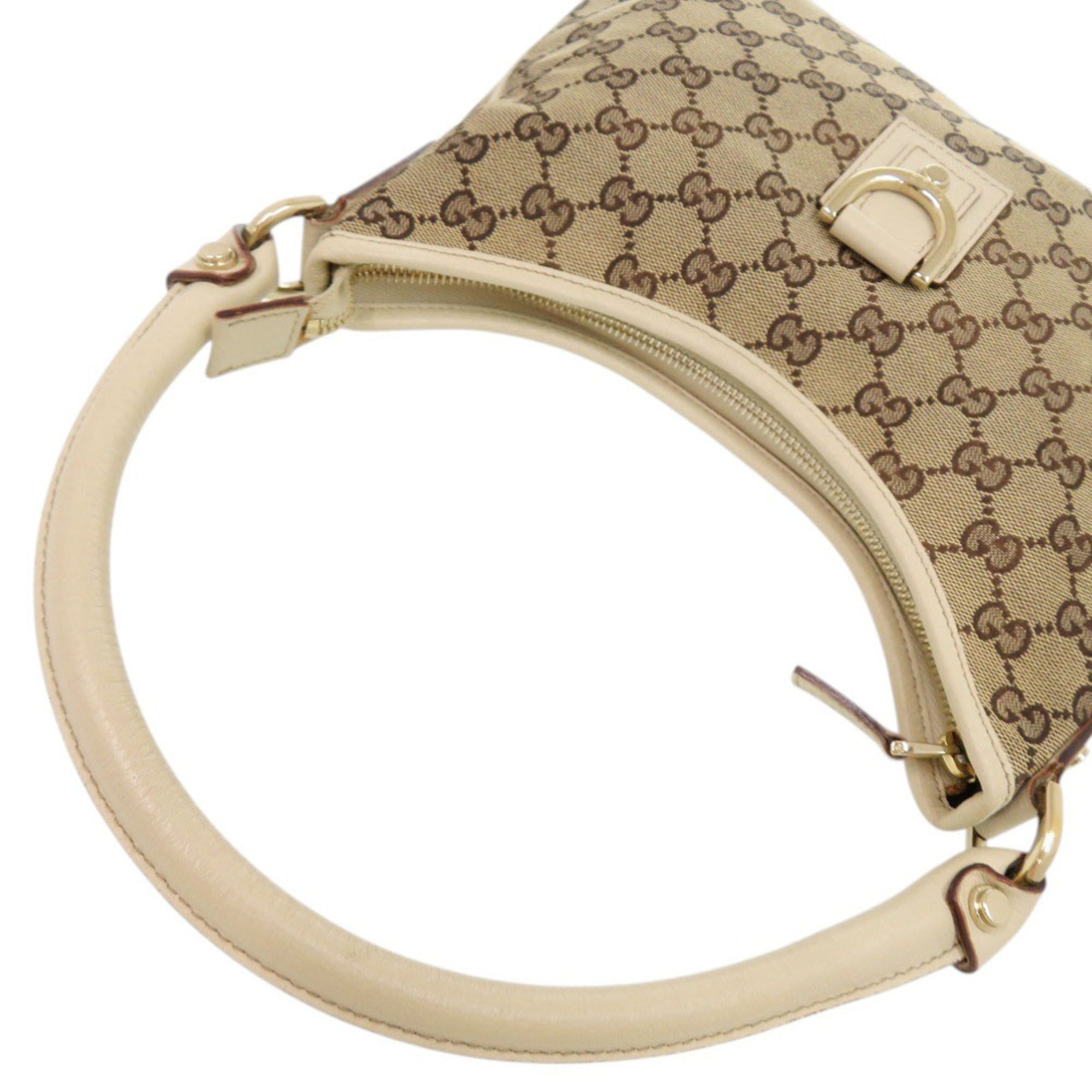 Gucci Beige White Gg Canvas Leather Shoulder Bag (Pre-Owned)